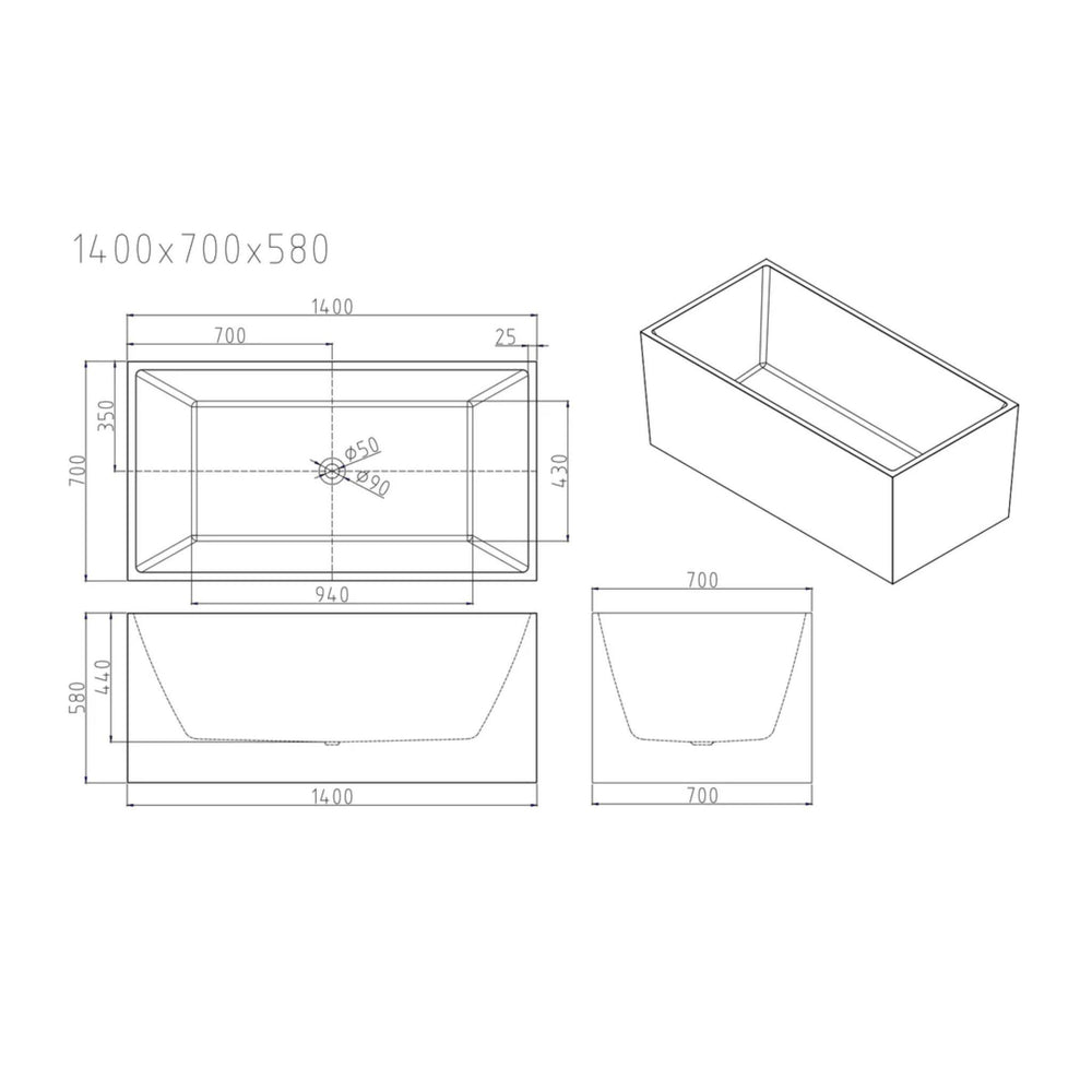 MERCIO ORTA MULTI FIT FREESTANDING BATHTUB GLOSS WHITE (AVAILABLE IN MULTIPLE SIZES)