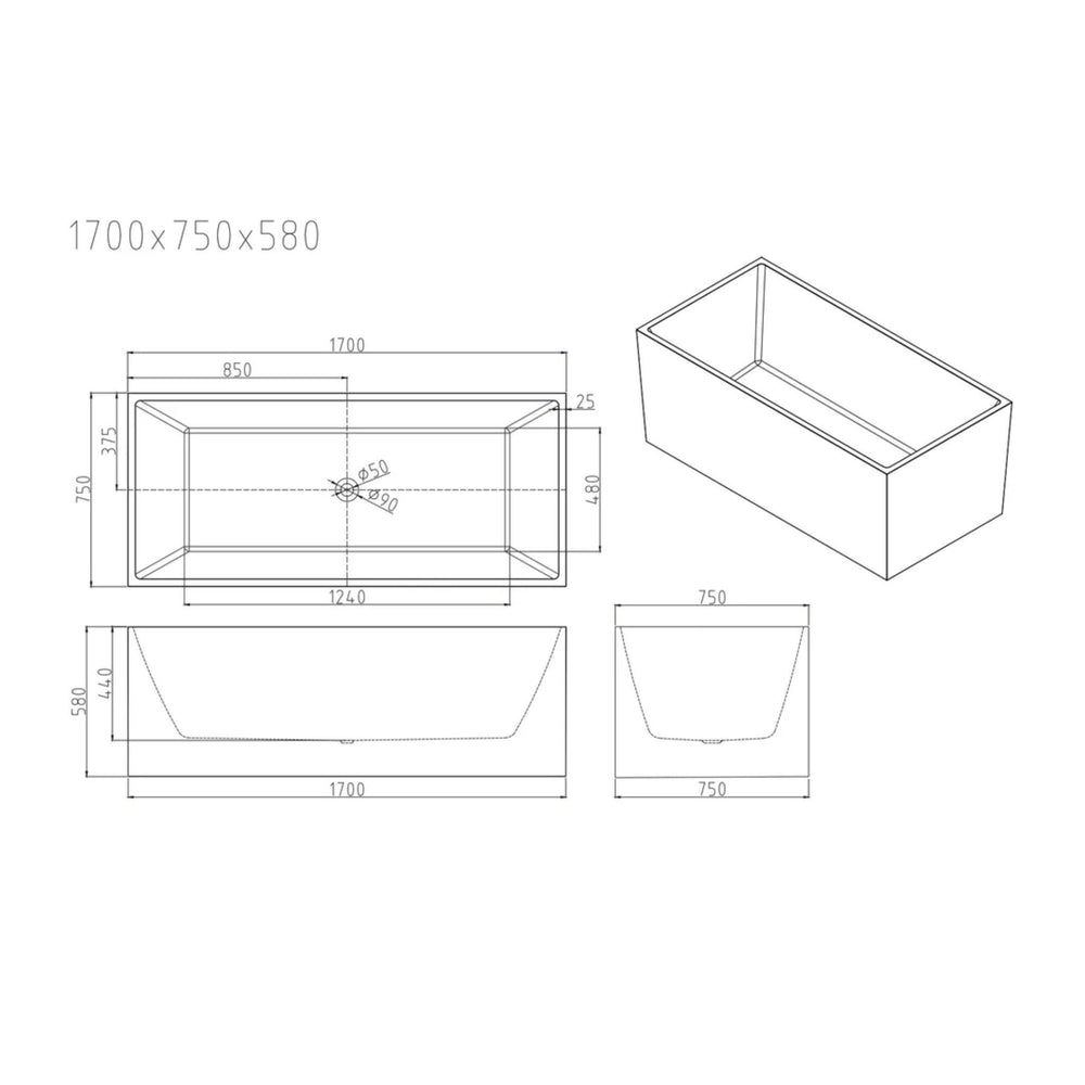 MERCIO ORTA MULTI FIT FREESTANDING BATHTUB GLOSS WHITE (AVAILABLE IN MULTIPLE SIZES)