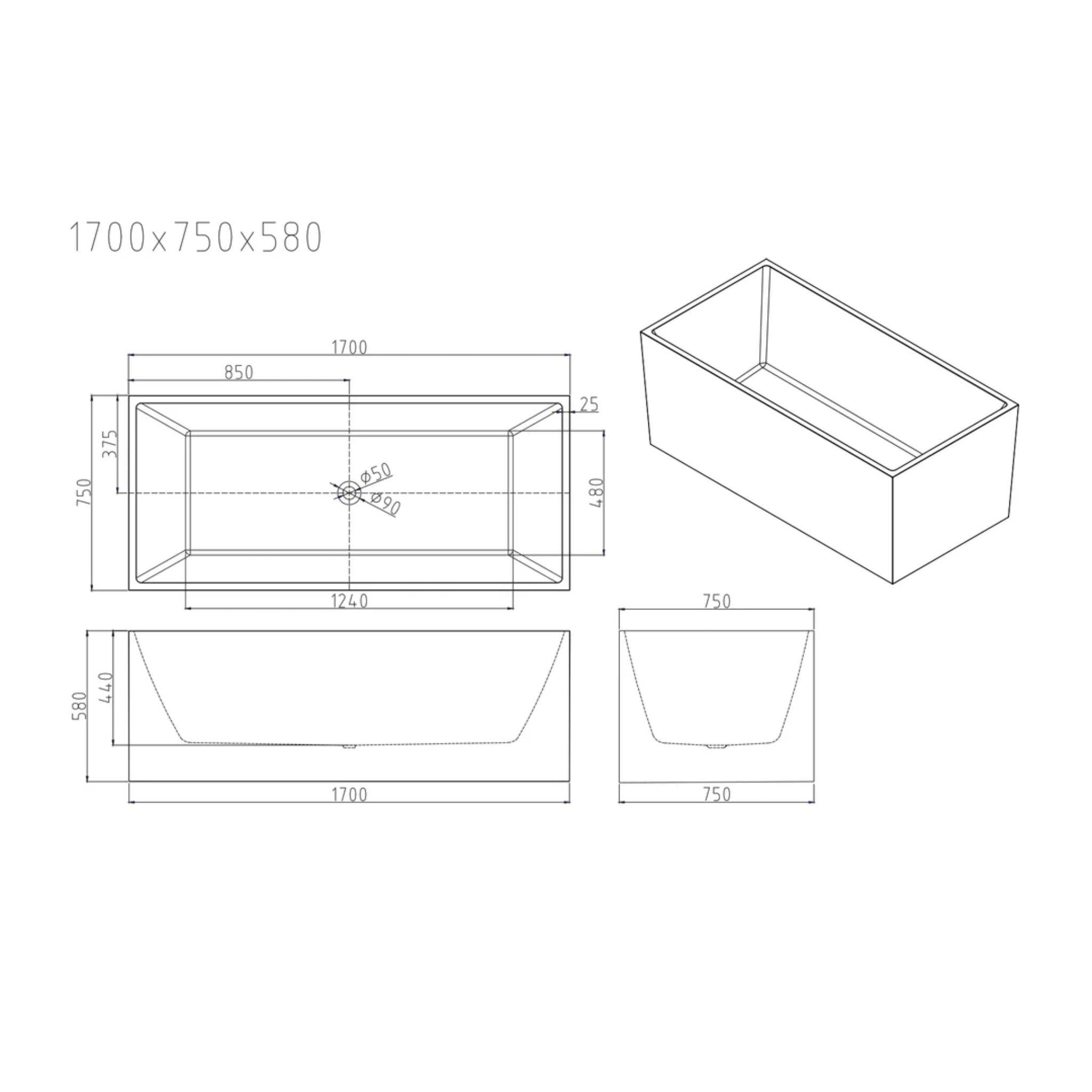 MERCIO ORTA MULTI FIT FREESTANDING BATHTUB GLOSS WHITE (AVAILABLE IN MULTIPLE SIZES)