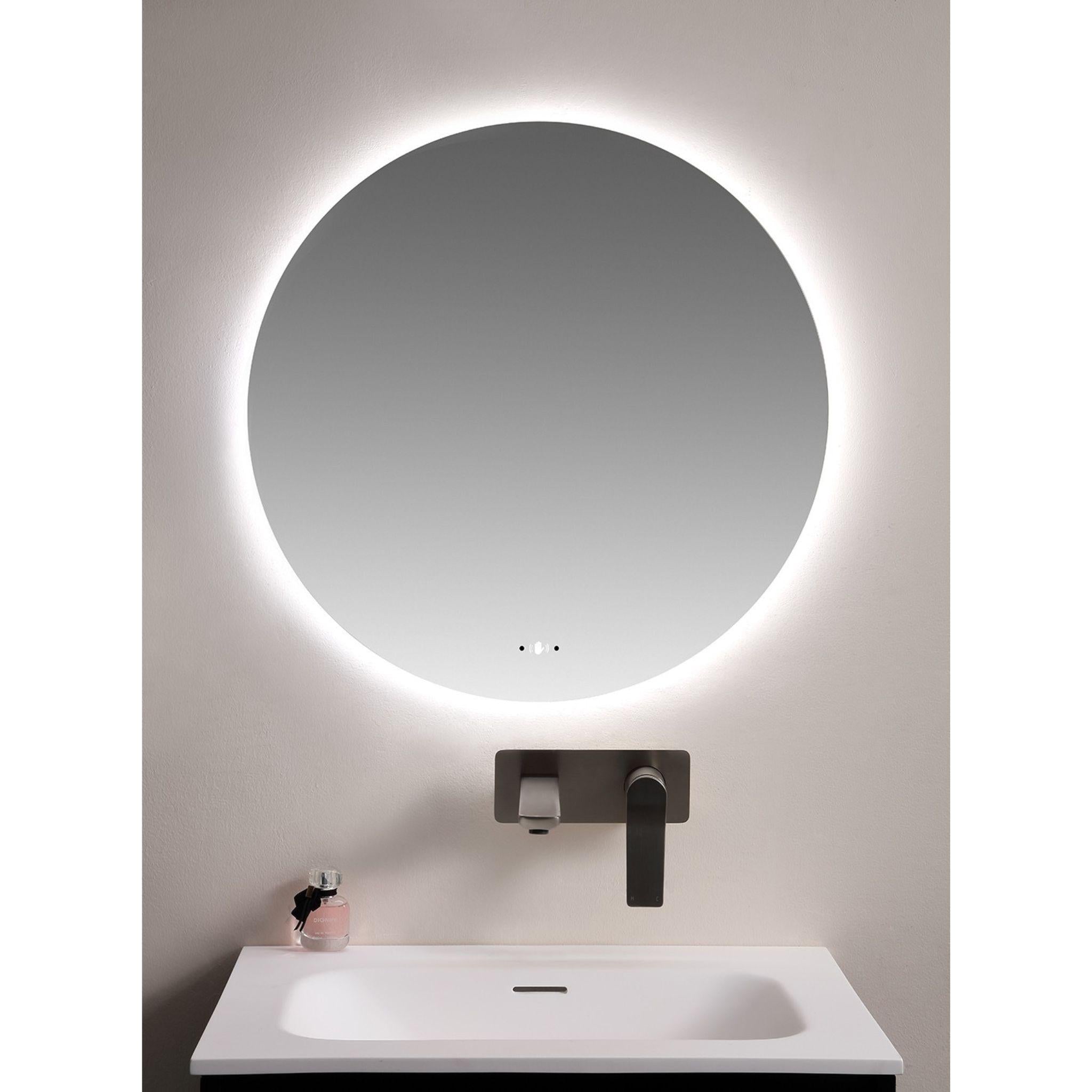 POSEIDON LUNA ROUND FRAMELESS BACKLIT LED MIRROR 3 COLOUR LIGHTS 800X800MM