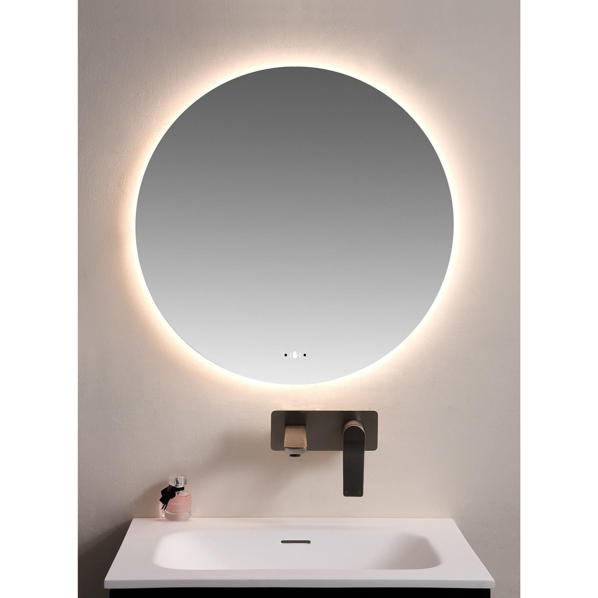 POSEIDON LUNA ROUND FRAMELESS BACKLIT LED MIRROR 3 COLOUR LIGHTS 800X800MM