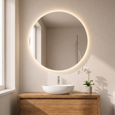 VITO OVIAN ROUND FRAMELESS BACKLIT LED MIRROR 3 COLOUR LIGHTS 800X800MM