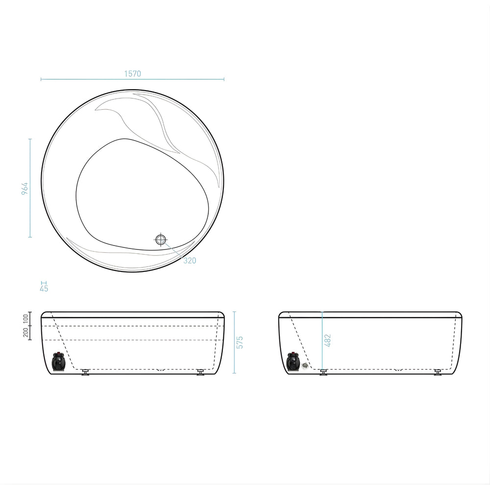 DECINA ORION FREESTANDING DOLCE VITA SPA BATHTUB GLOSS WHITE 1570MM WITH 16-JETS