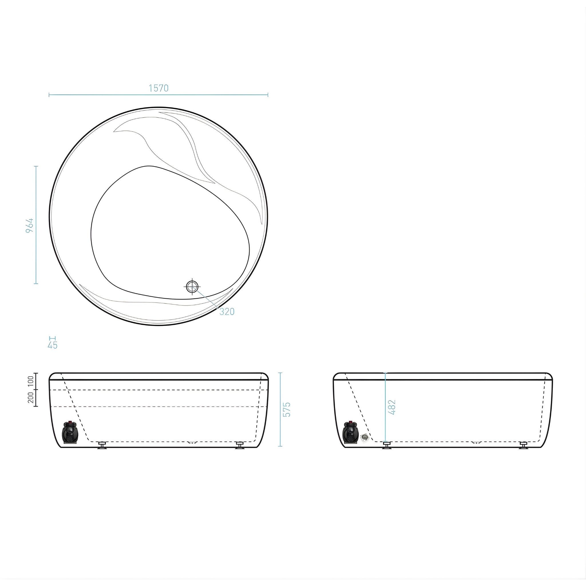 DECINA ORION FREESTANDING DOLCE VITA SPA BATHTUB GLOSS WHITE 1570MM WITH 16-JETS