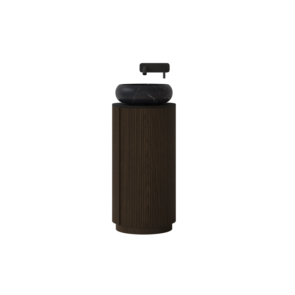 ORIO BAUDIN DARK WALNUT FLUTED 400MM FLOORSTANDING VANITY WITH SINTERED STONE TOP (SHOWROOM DISPLAY)