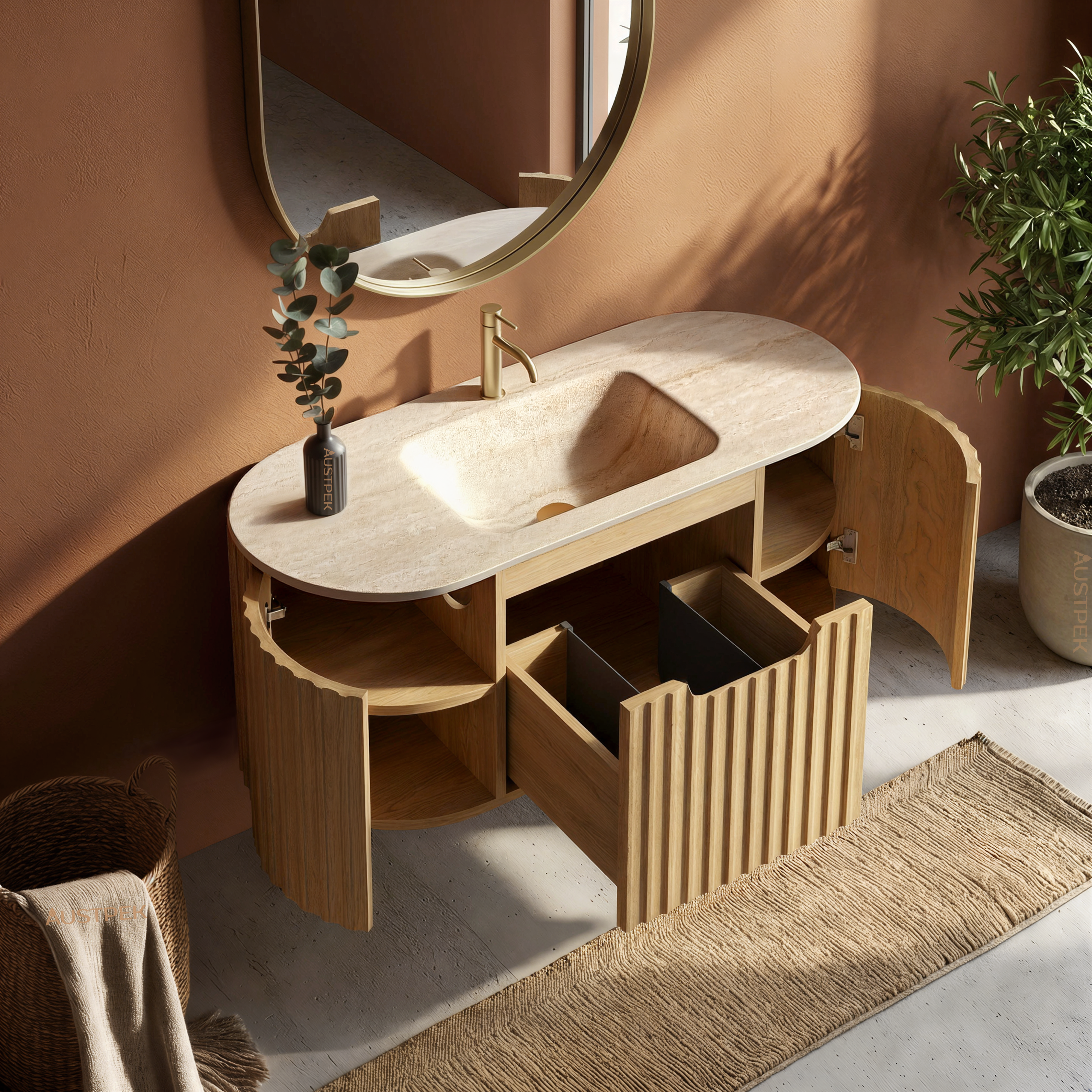 ORIO ARGYLE LIGHT WALNUT 1200MM SINGLE BOWL WALL HUNG VANITY