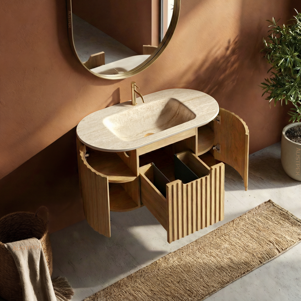 ORIO ARGYLE LIGHT WALNUT 900MM SINGLE BOWL WALL HUNG VANITY (SHOWROOM DISPLAY)