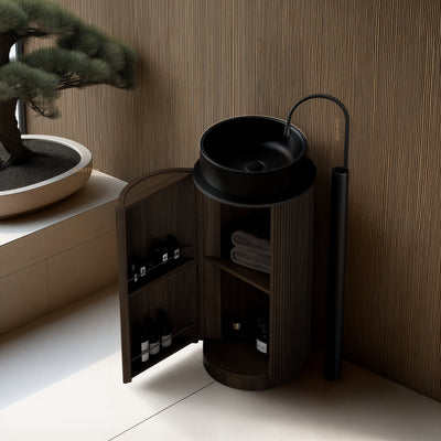 ORIO BAUDIN DARK WALNUT FLUTED 400MM FLOORSTANDING VANITY WITH SINTERED STONE TOP