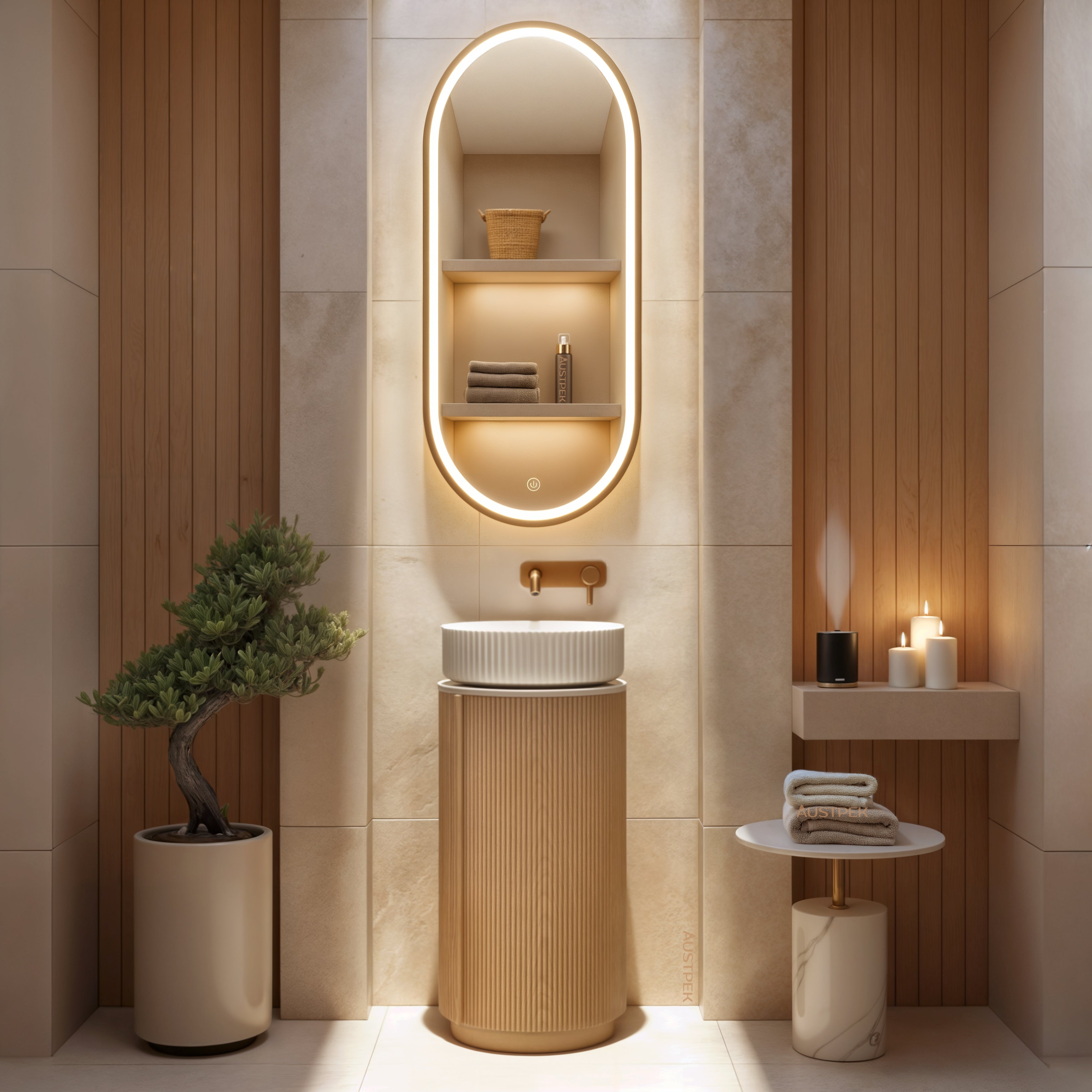 ORIO BAUDIN LIGHT WALNUT FLUTED 400MM FLOORSTANDING VANITY WITH SINTERED STONE TOP