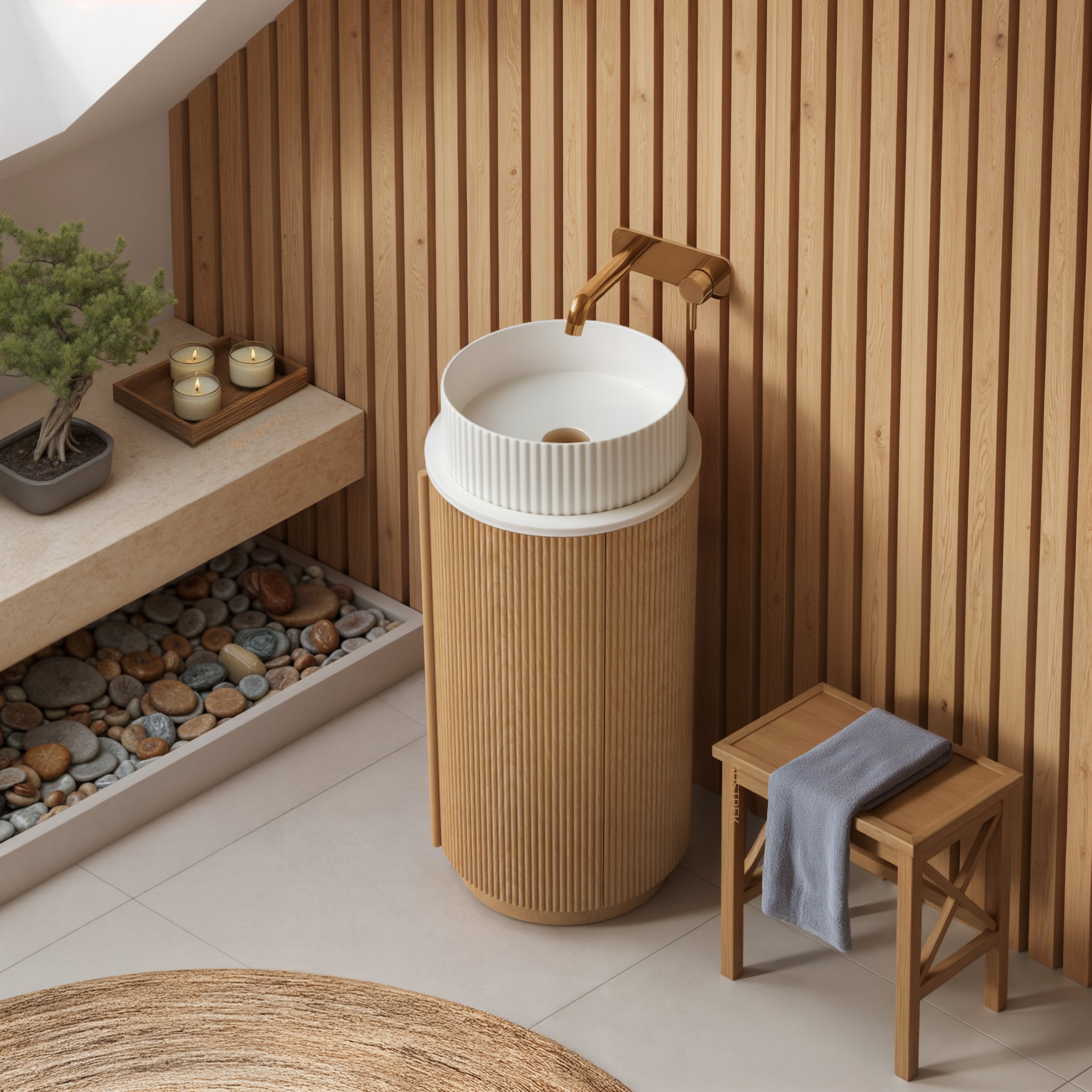 ORIO BAUDIN LIGHT WALNUT FLUTED 400MM FLOORSTANDING VANITY WITH SINTERED STONE TOP