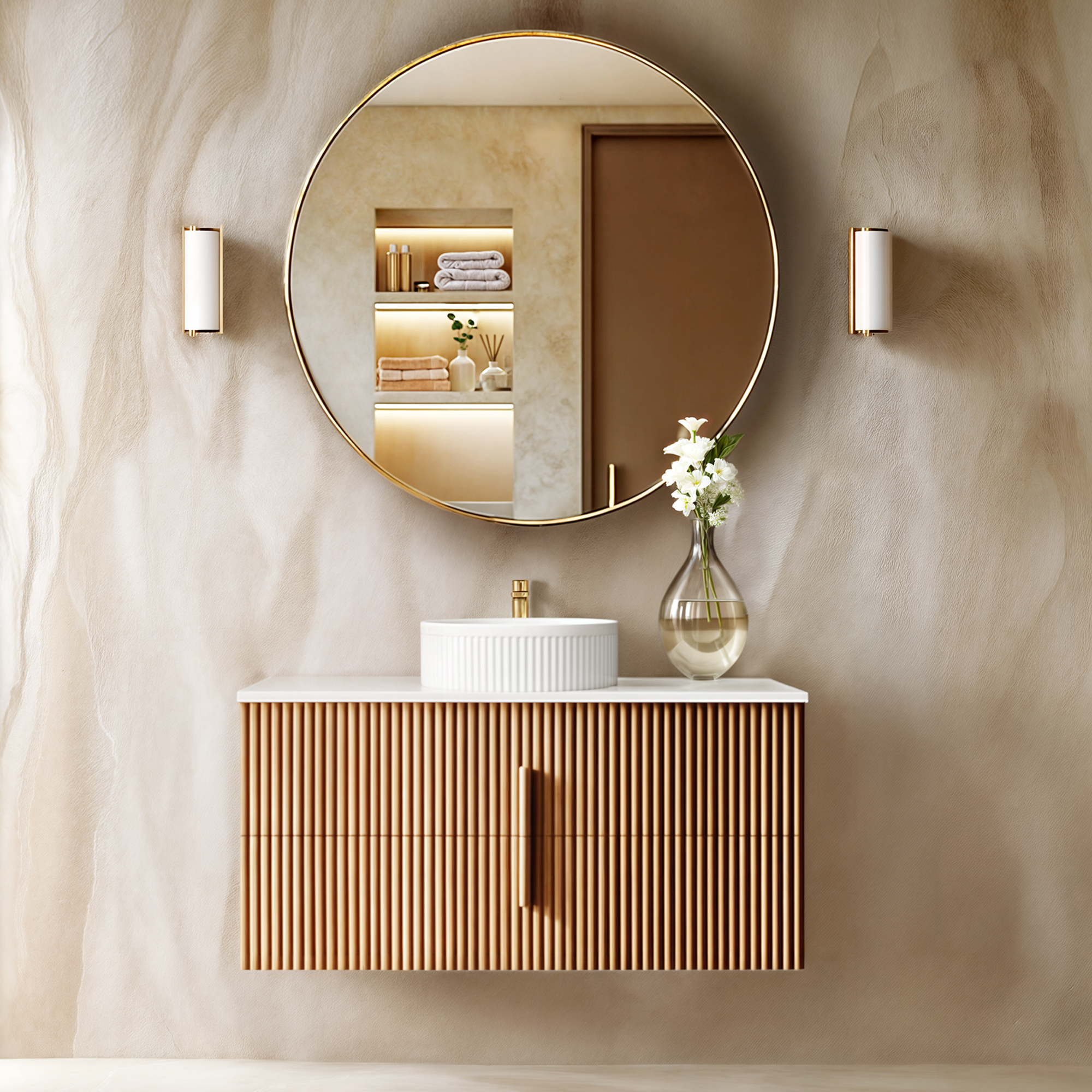 ORIO EDEN LIGHT WALNUT 1200MM SINGLE BOWL WALL HUNG VANITY