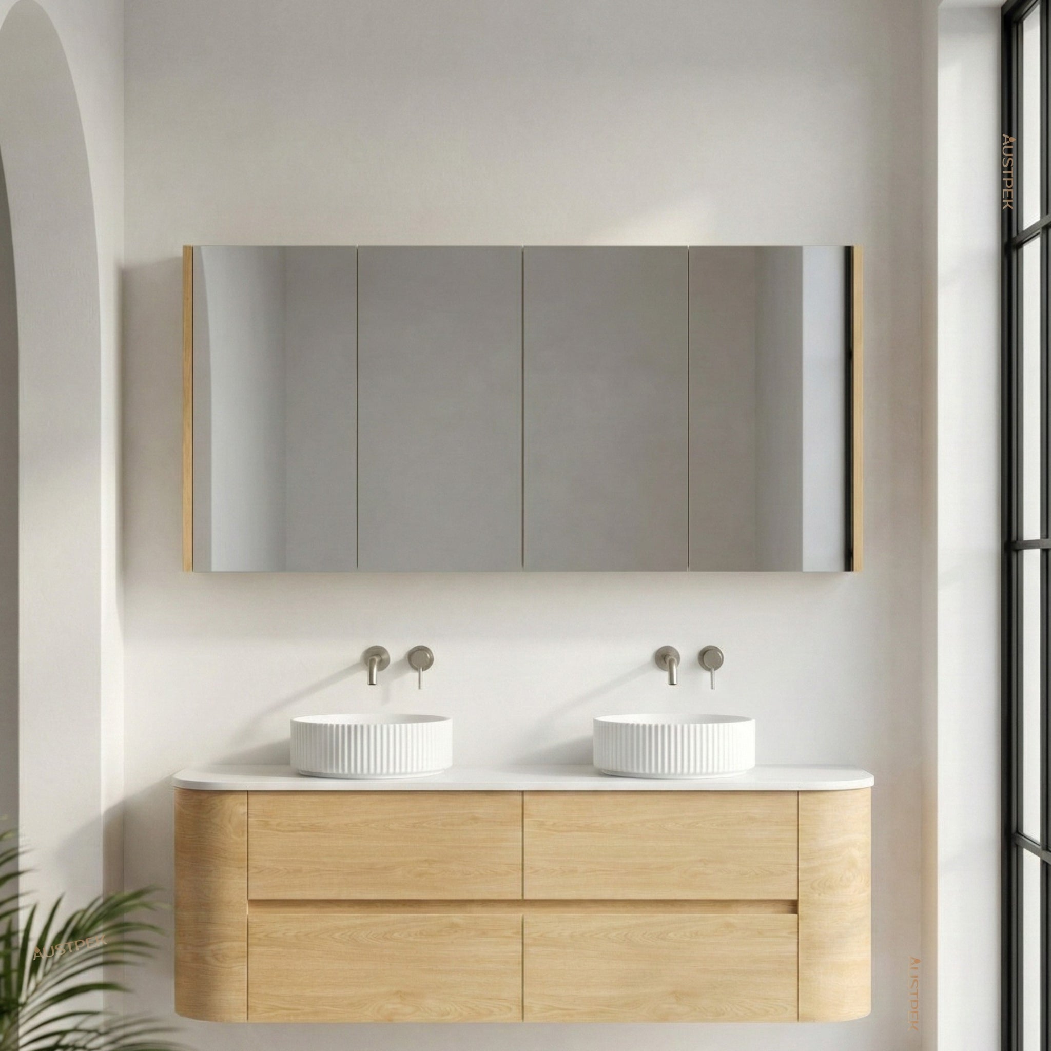 ORIO HAYMAN LIGHT WALNUT FLUTED MIRROR SHAVING CABINET 1500MM