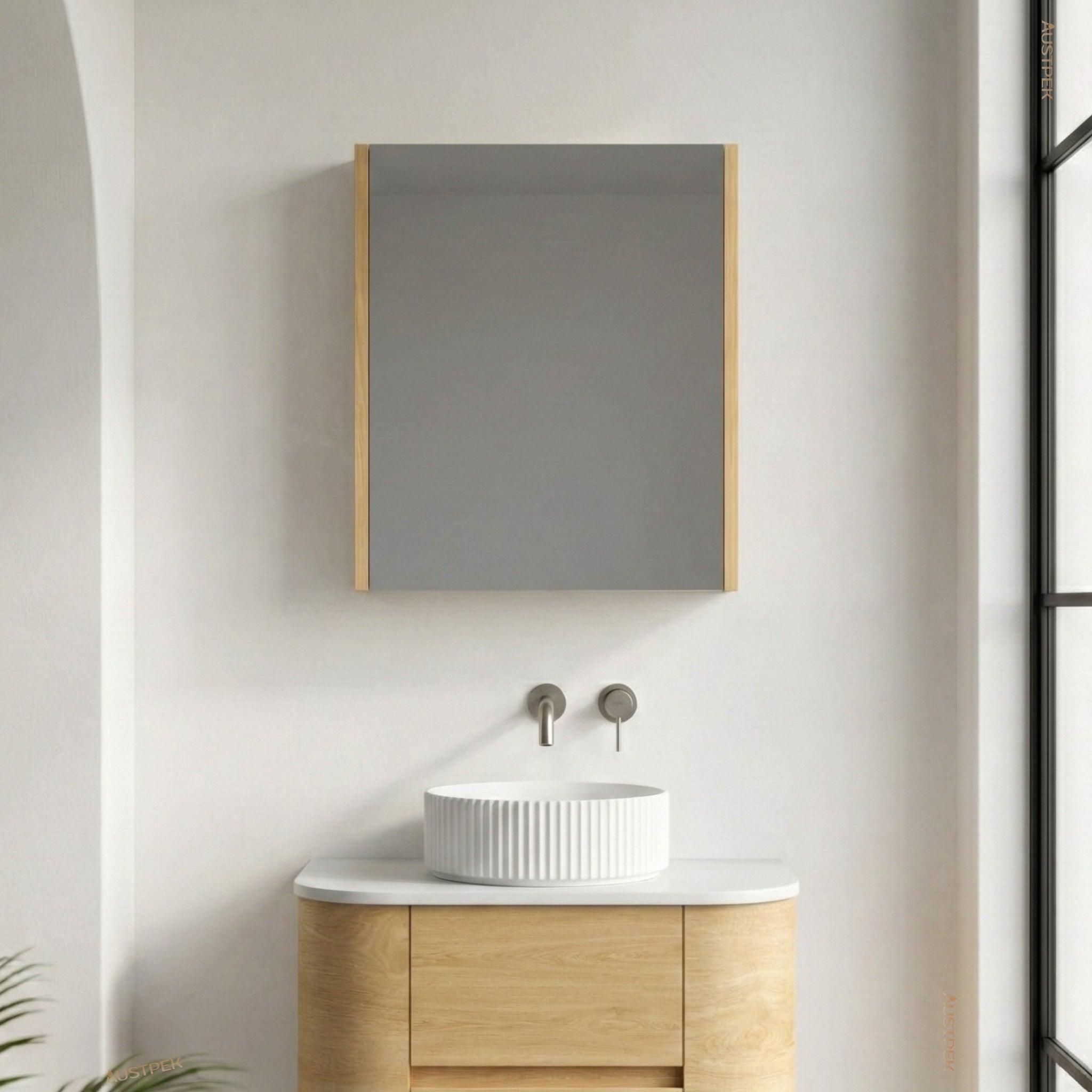 ORIO HAYMAN LIGHT WALNUT FLUTED MIRROR SHAVING CABINET 600MM