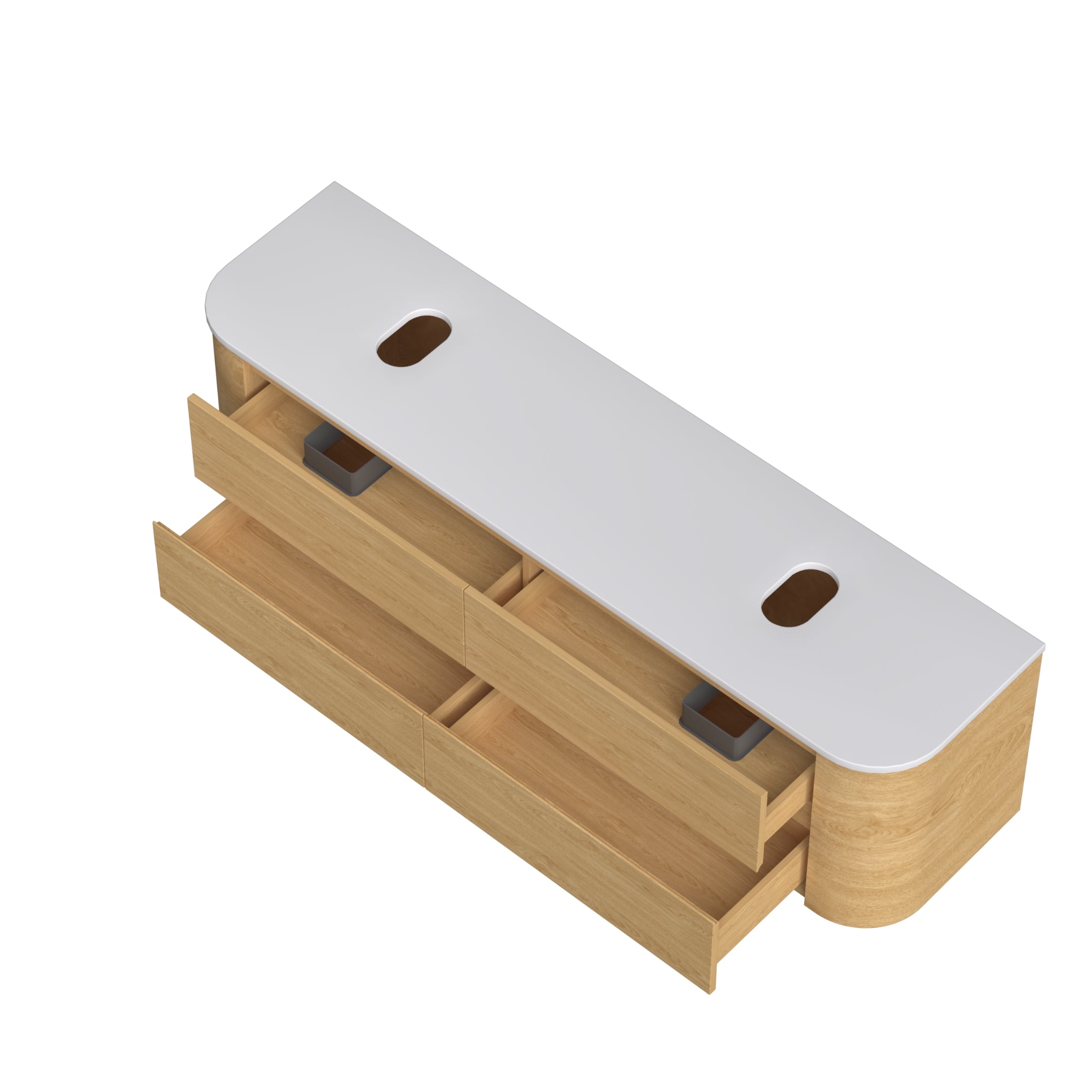 ORIO PEBBLE NATURAL OAK 1800MM CURVE DOUBLE BOWL WALL HUNG VANITY