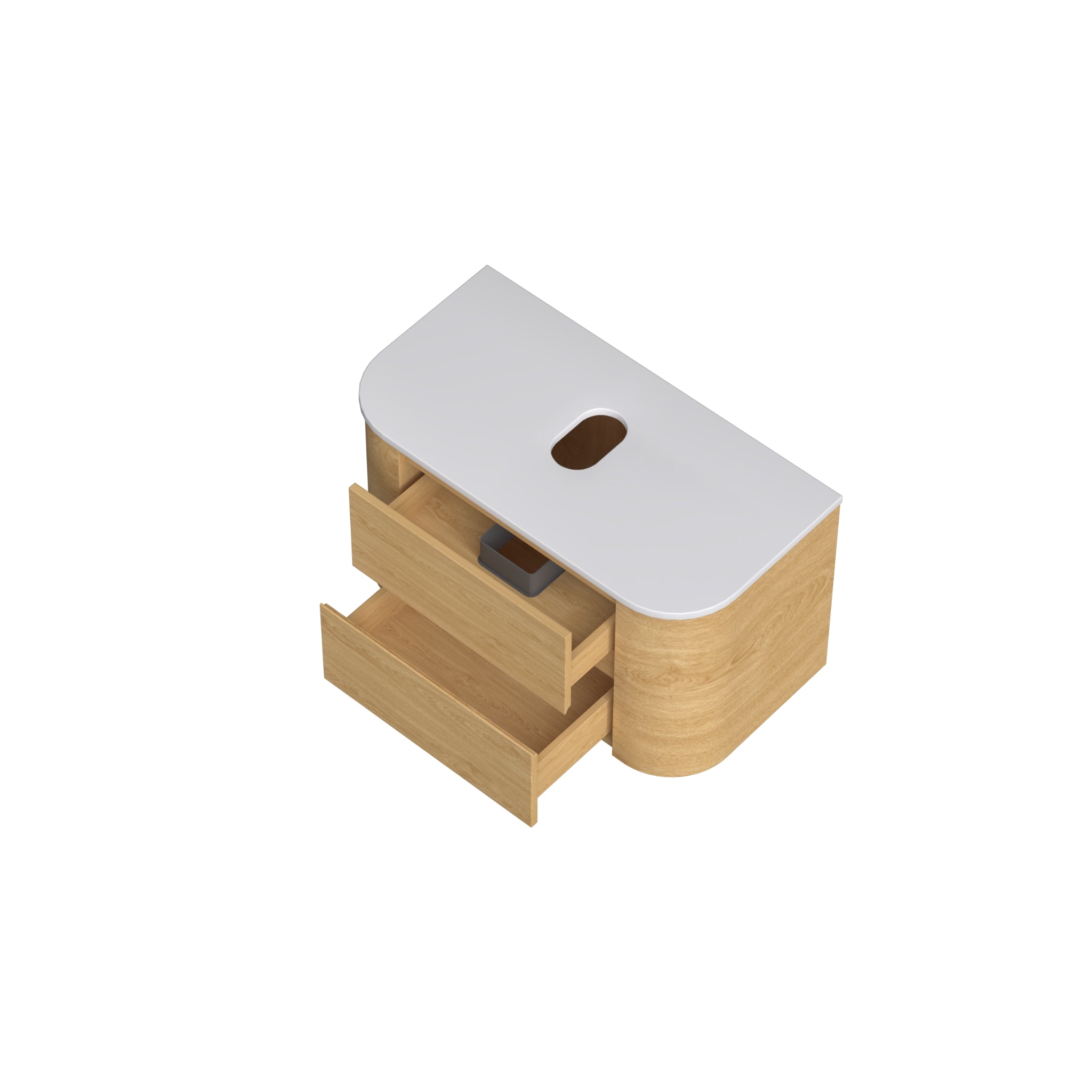 ORIO PEBBLE NATURAL OAK 900MM CURVE SINGLE BOWL WALL HUNG VANITY