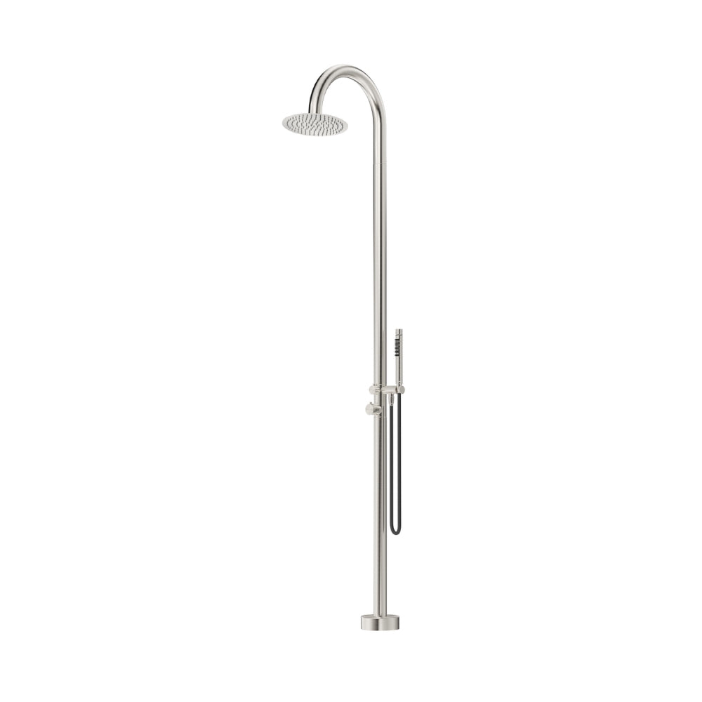 BELLA VISTA MICA GOOSENECK FREESTANDING OUTDOOR SHOWER 2415MM BRUSHED NICKEL