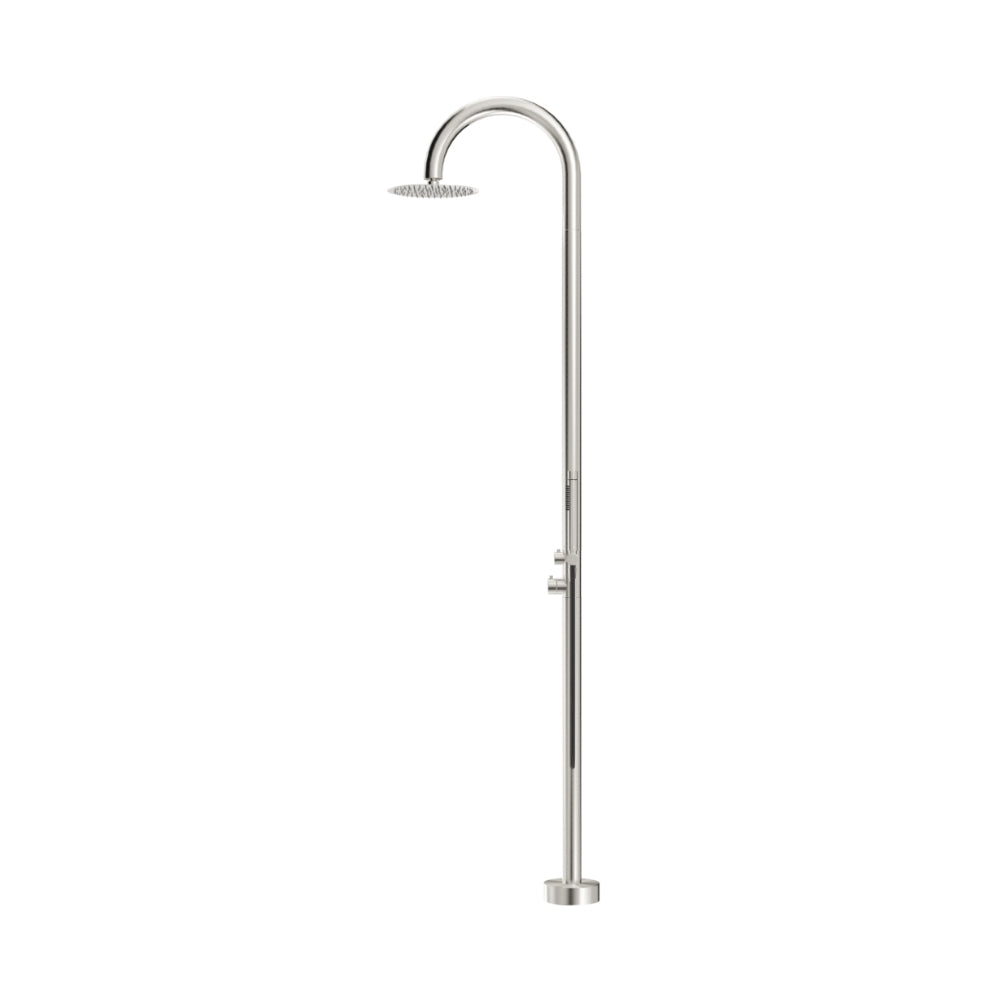 BELLA VISTA MICA GOOSENECK FREESTANDING OUTDOOR SHOWER 2415MM BRUSHED NICKEL