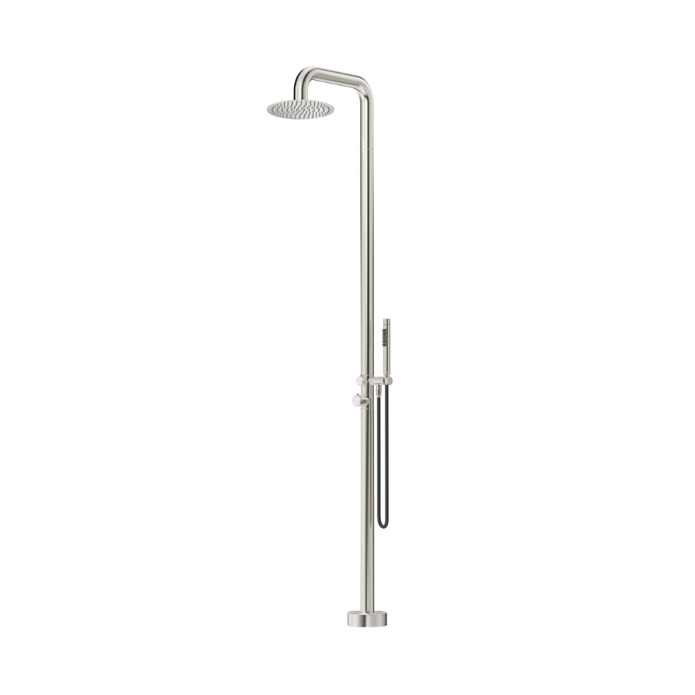 BELLA VISTA MICA SOFT-SQUARE FREESTANDING OUTDOOR SHOWER 2325MM BRUSHED NICKEL
