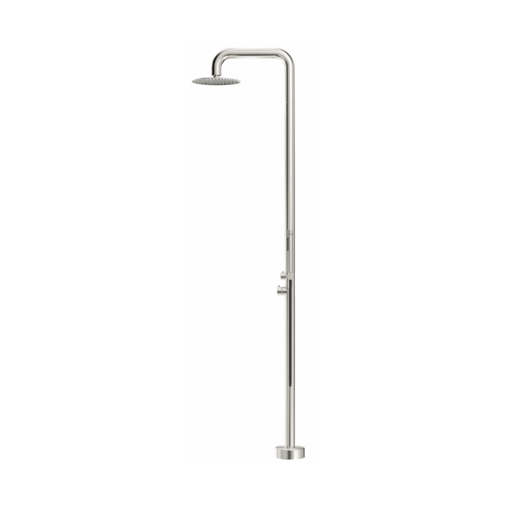 BELLA VISTA MICA SOFT-SQUARE FREESTANDING OUTDOOR SHOWER 2325MM BRUSHED NICKEL