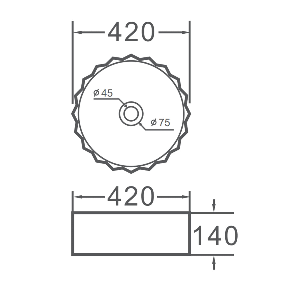 VITO OSLO FLUTED ROUND CERAMIC ABOVE COUNTER BASIN GLOSS WHITE 420MM