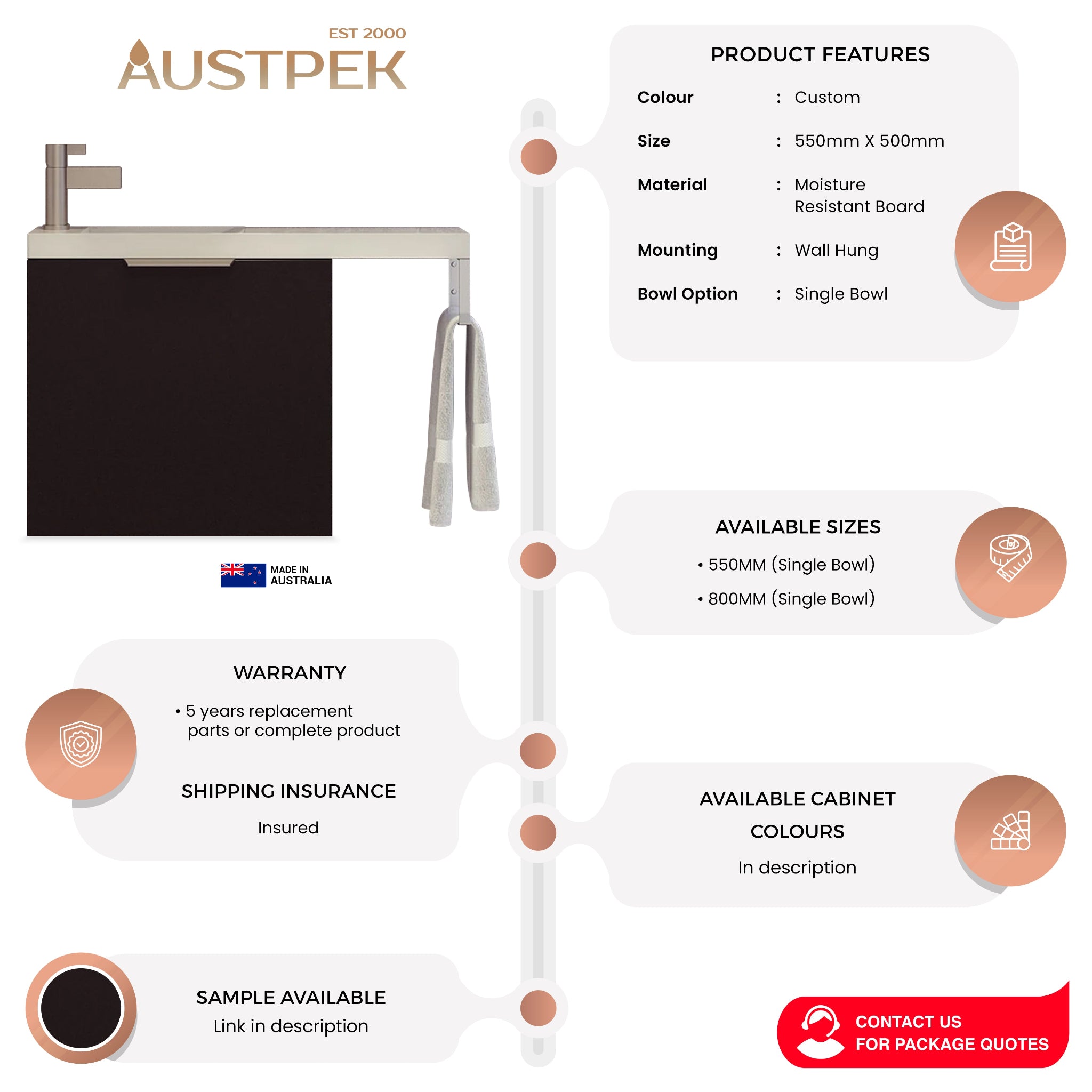 TIMBERLINE OSCAR SPACE SAVING SINGLE BOWL CUSTOM WALL HUNG VANITY