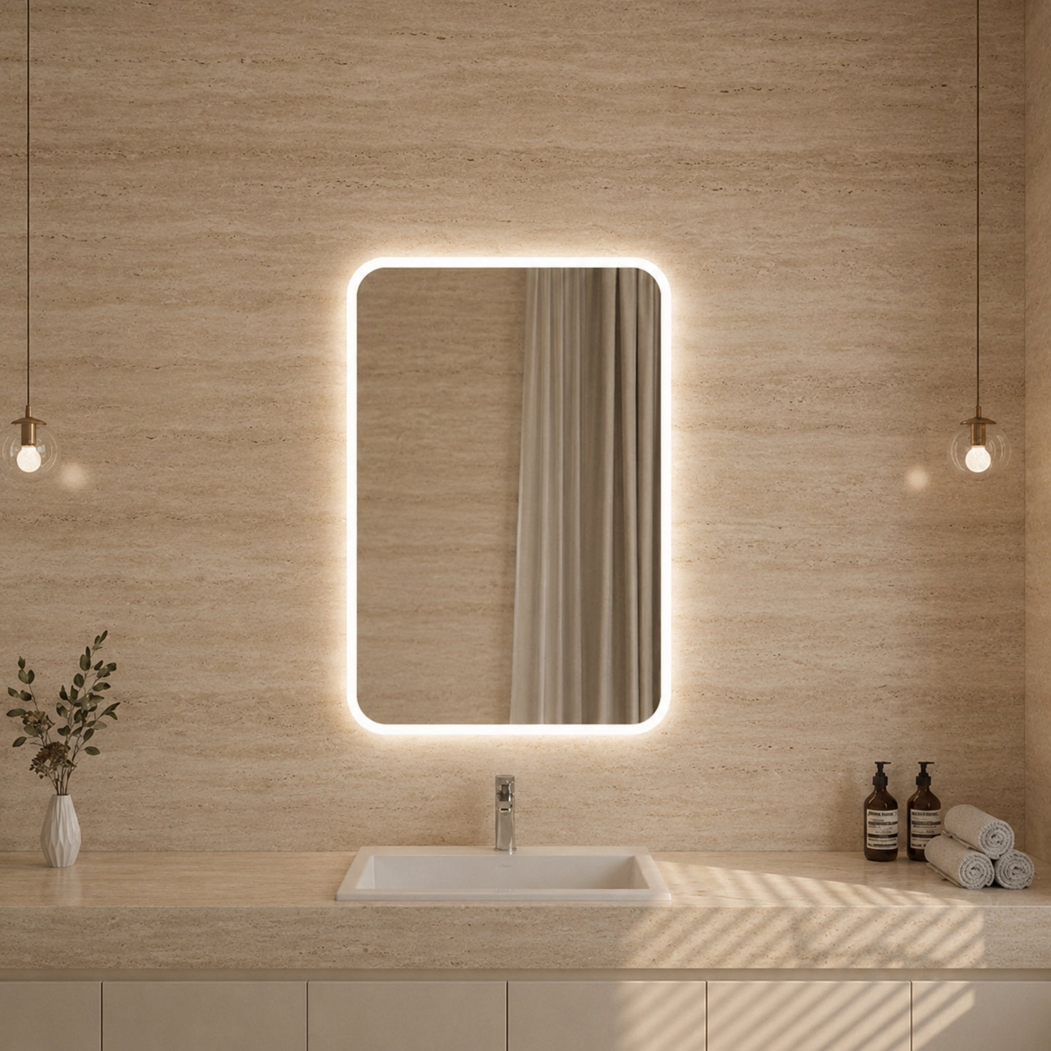 VITO OVIAN RECTANGULAR FRAMELESS BACKLIT LED MIRROR 3 COLOUR LIGHTS 1200X800MM
