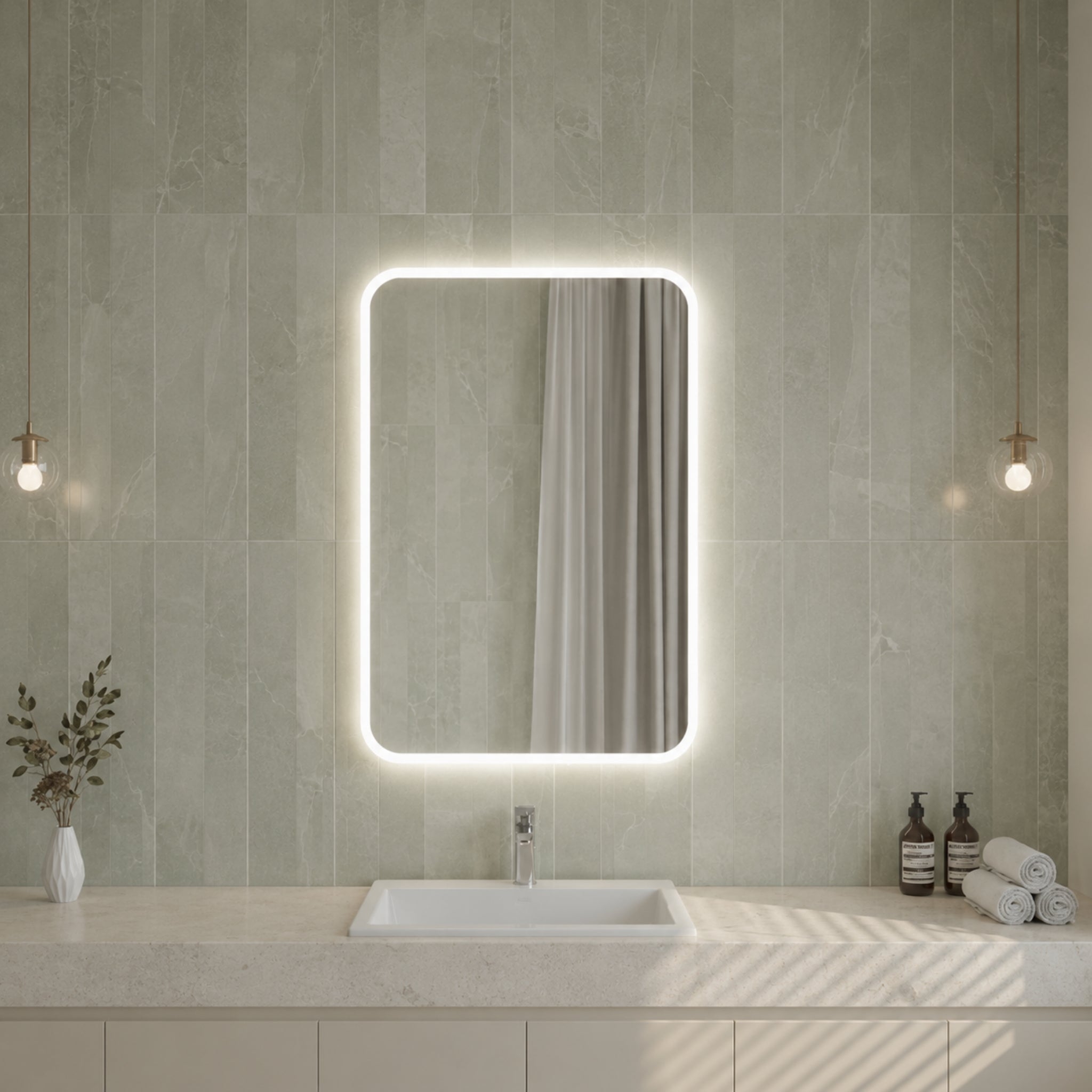 VITO OVIAN RECTANGULAR FRAMELESS BACKLIT LED MIRROR 3 COLOUR LIGHTS 900X750MM