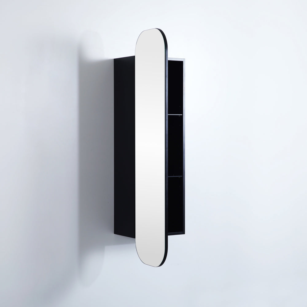 CETO OLIVIA MATTE BLACK TALL BOY MIRROR SHAVING CABINET 400X1500MM