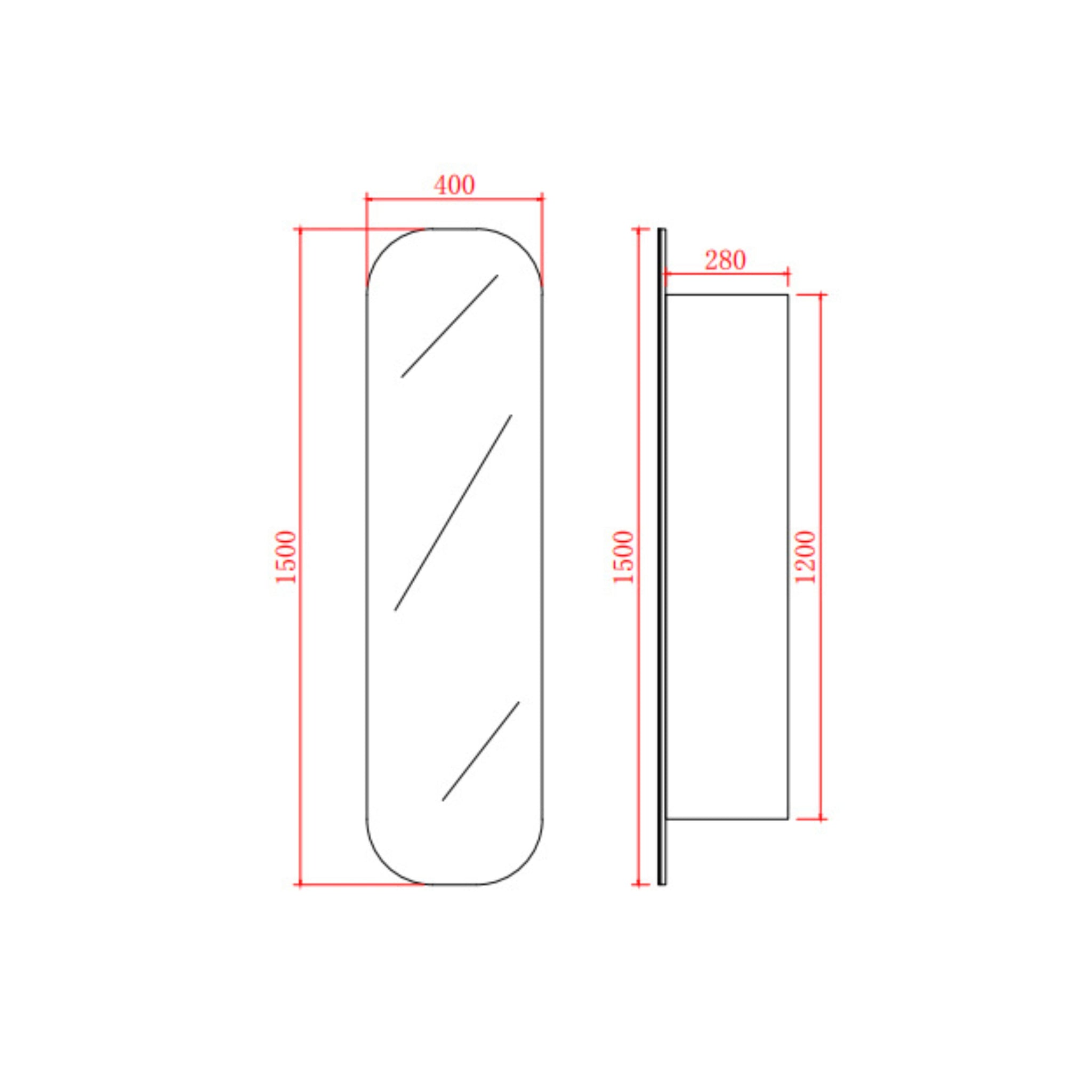CETO OLIVIA MATTE WHITE TALL BOY MIRROR SHAVING CABINET 400X1500MM