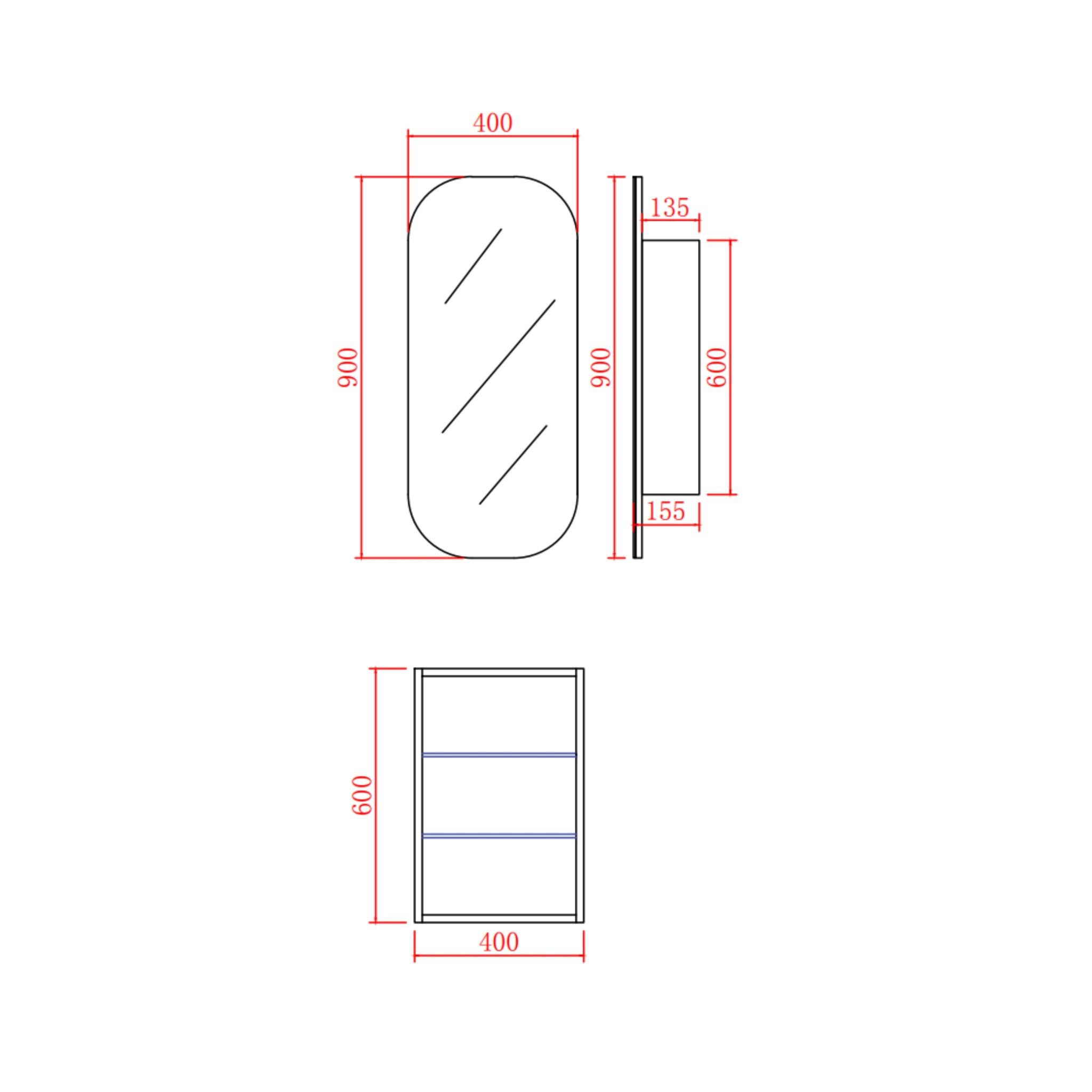 CETO OLIVIA MATTE WHITE MIRROR SHAVING CABINET 400X900MM