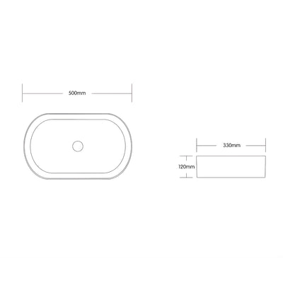 OTTI QUAY OVAL BASIN MATTE BLACK AND GLOSS WHITE 500MM