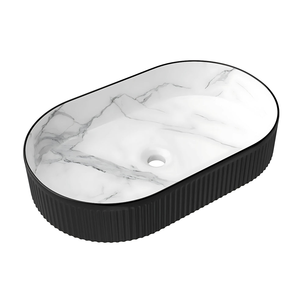 OTTI KENSINGTON FLUTED ABOVE COUNTER BASIN MATTE BLACK AND WHITE 560MM
