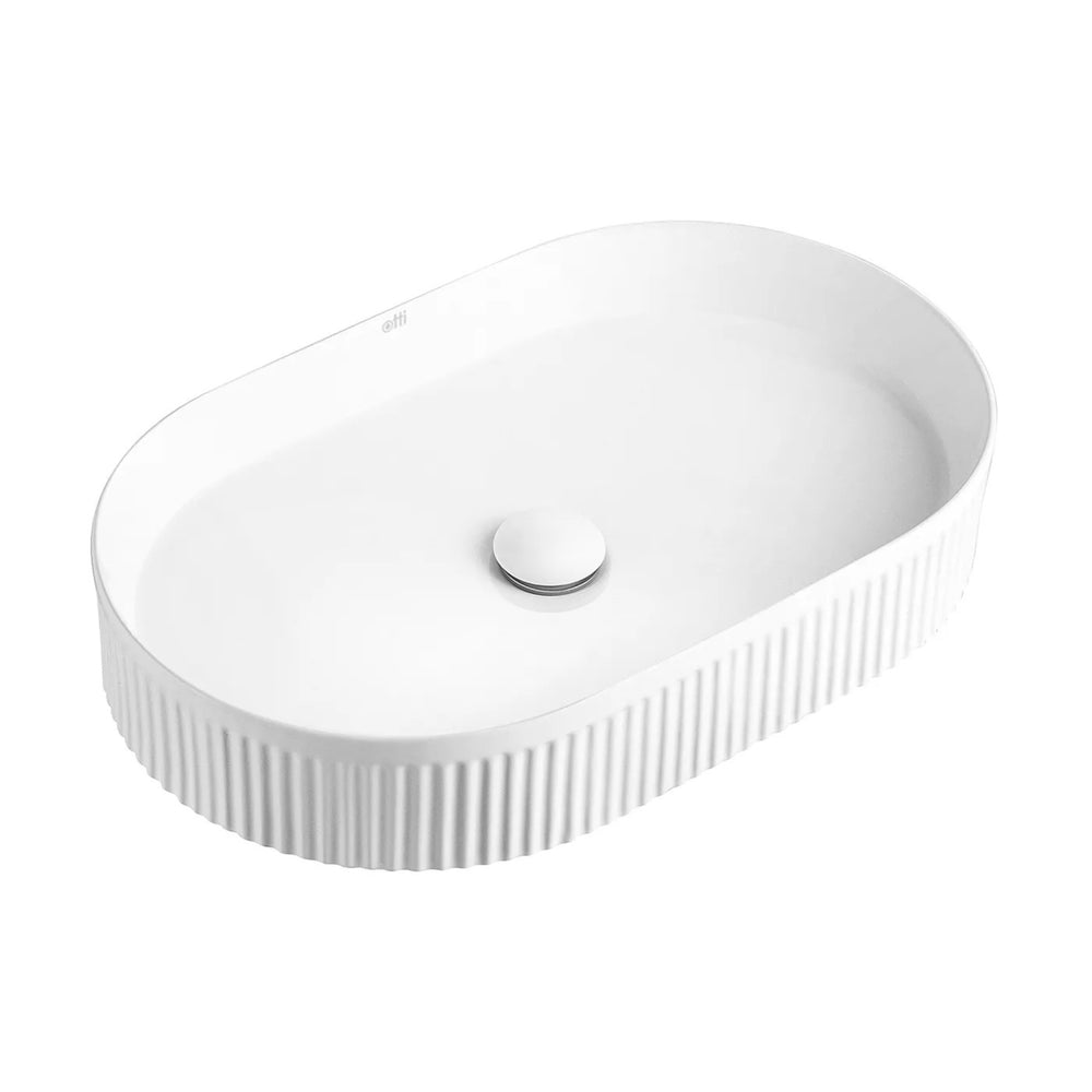 OTTI KENSINGTON FLUTED ABOVE COUNTER CERAMIC BASIN MATTE WHITE 560MM