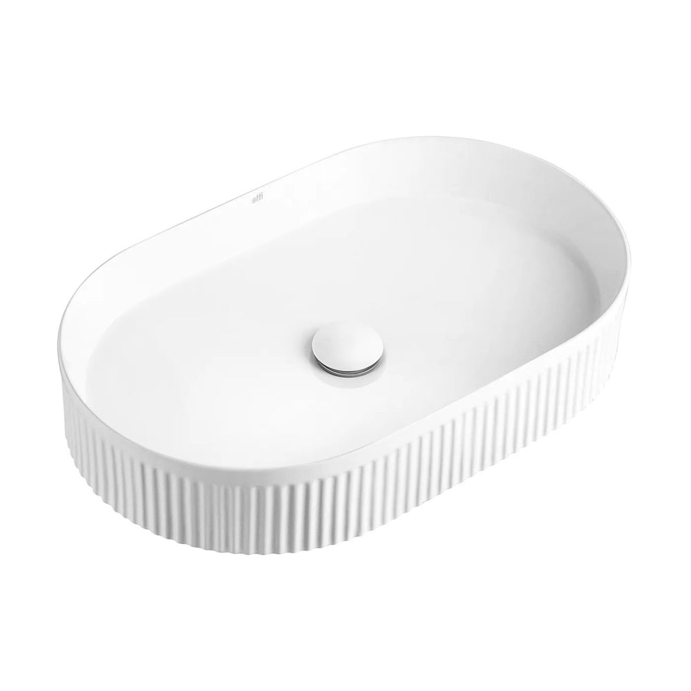 OTTI KENSINGTON FLUTED ABOVE COUNTER CERAMIC BASIN GLOSS WHITE 560MM