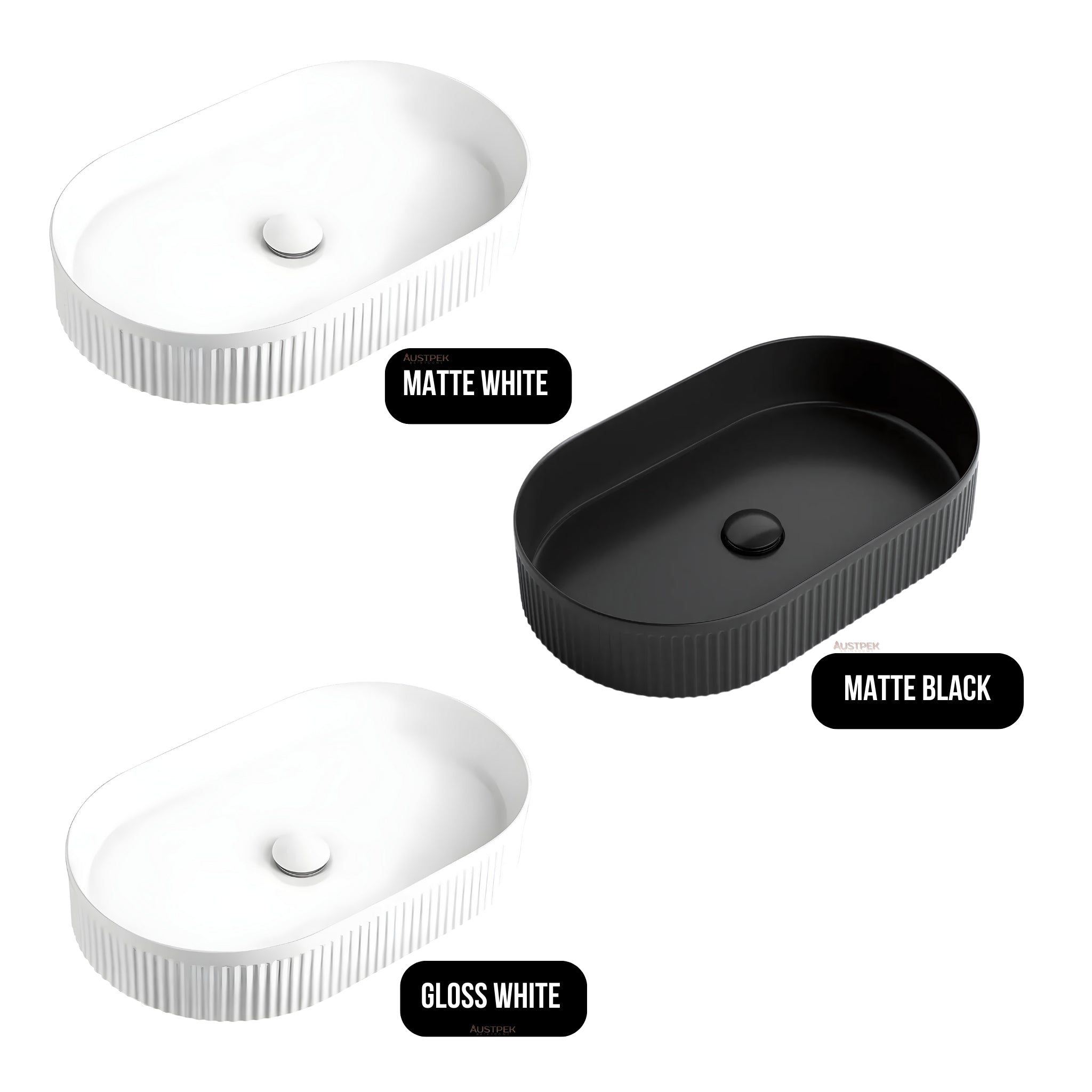 OTTI KENSINGTON FLUTED ABOVE COUNTER CERAMIC BASIN GLOSS WHITE 560MM