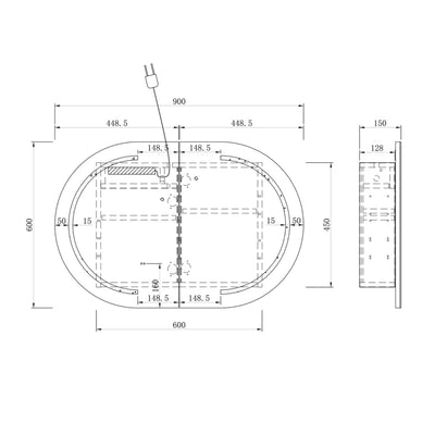 OTTI BONDI MATTE WHITE LED SHAVING CABINET 900X600MM