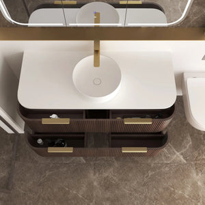 OTTI HAVANA SABLE WALNUT FLUTED 1200MM CURVE SINGLE BOWL WALL HUNG VANITY