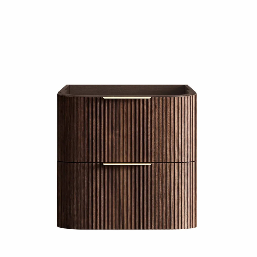 OTTI HAVANA SABLE WALNUT FLUTED 600MM CURVE SINGLE BOWL WALL HUNG VANITY