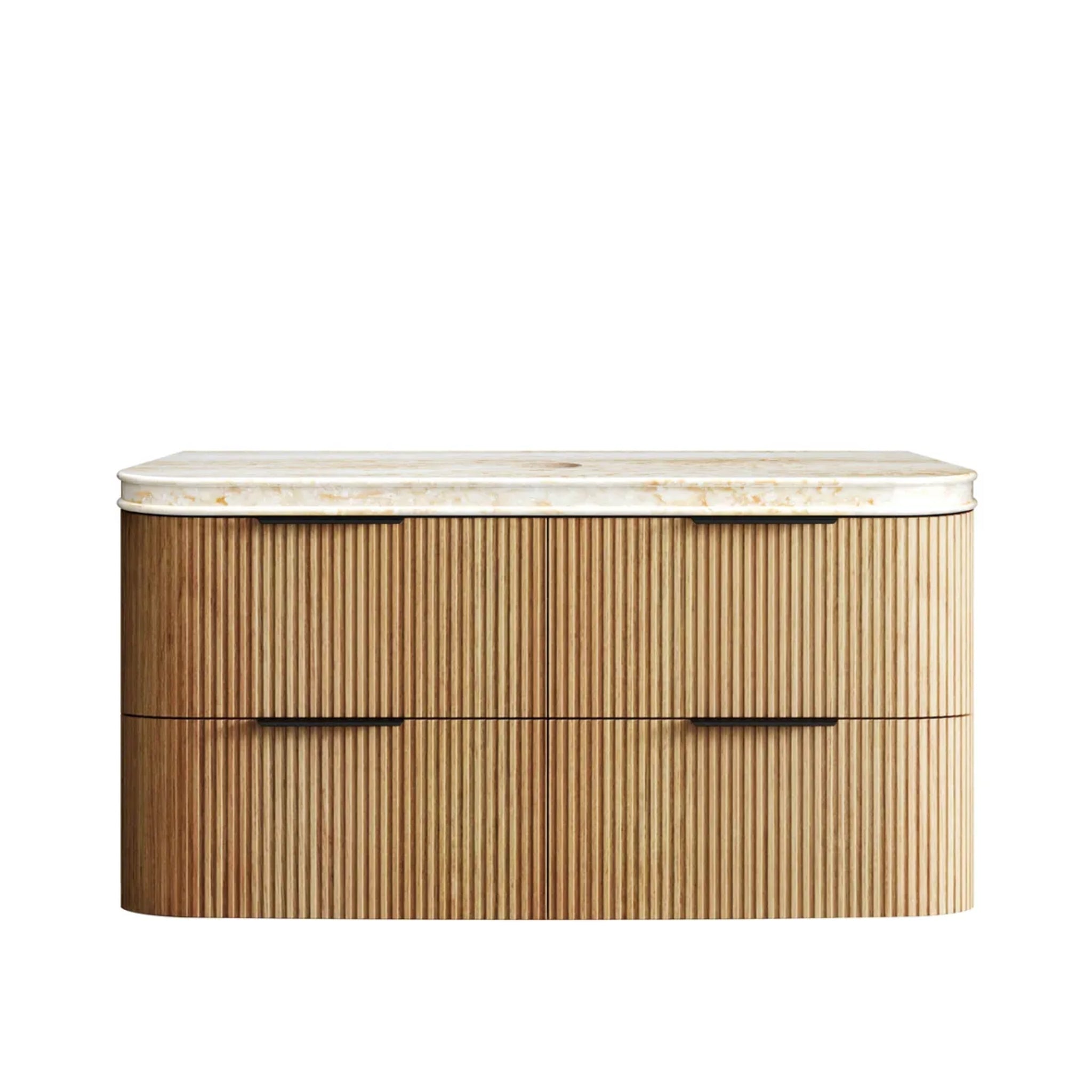 OTTI HAVANA WOODLAND OAK FLUTED 1200MM CURVE SINGLE BOWL WALL HUNG VANITY