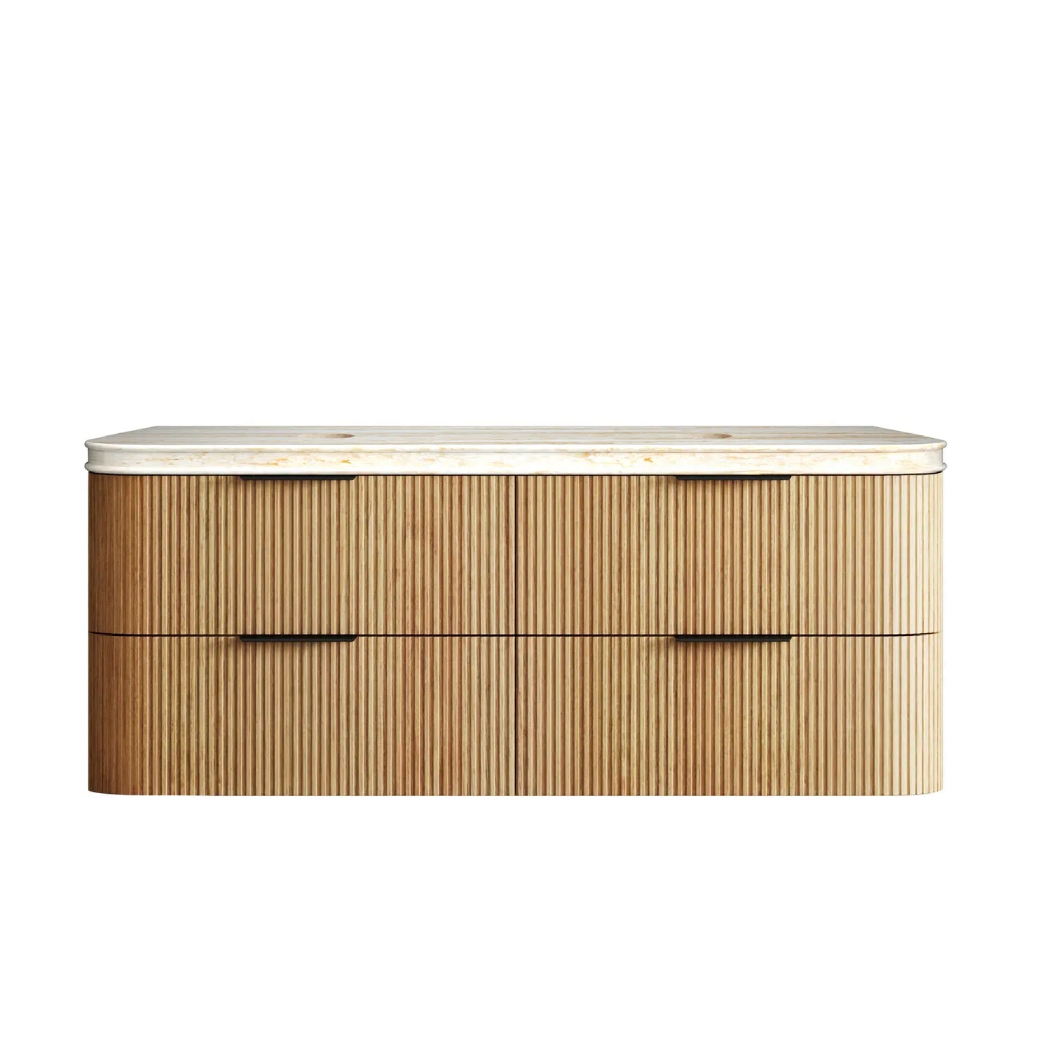 OTTI HAVANA WOODLAND OAK FLUTED 1500MM CURVE DOUBLE BOWL WALL HUNG VANITY