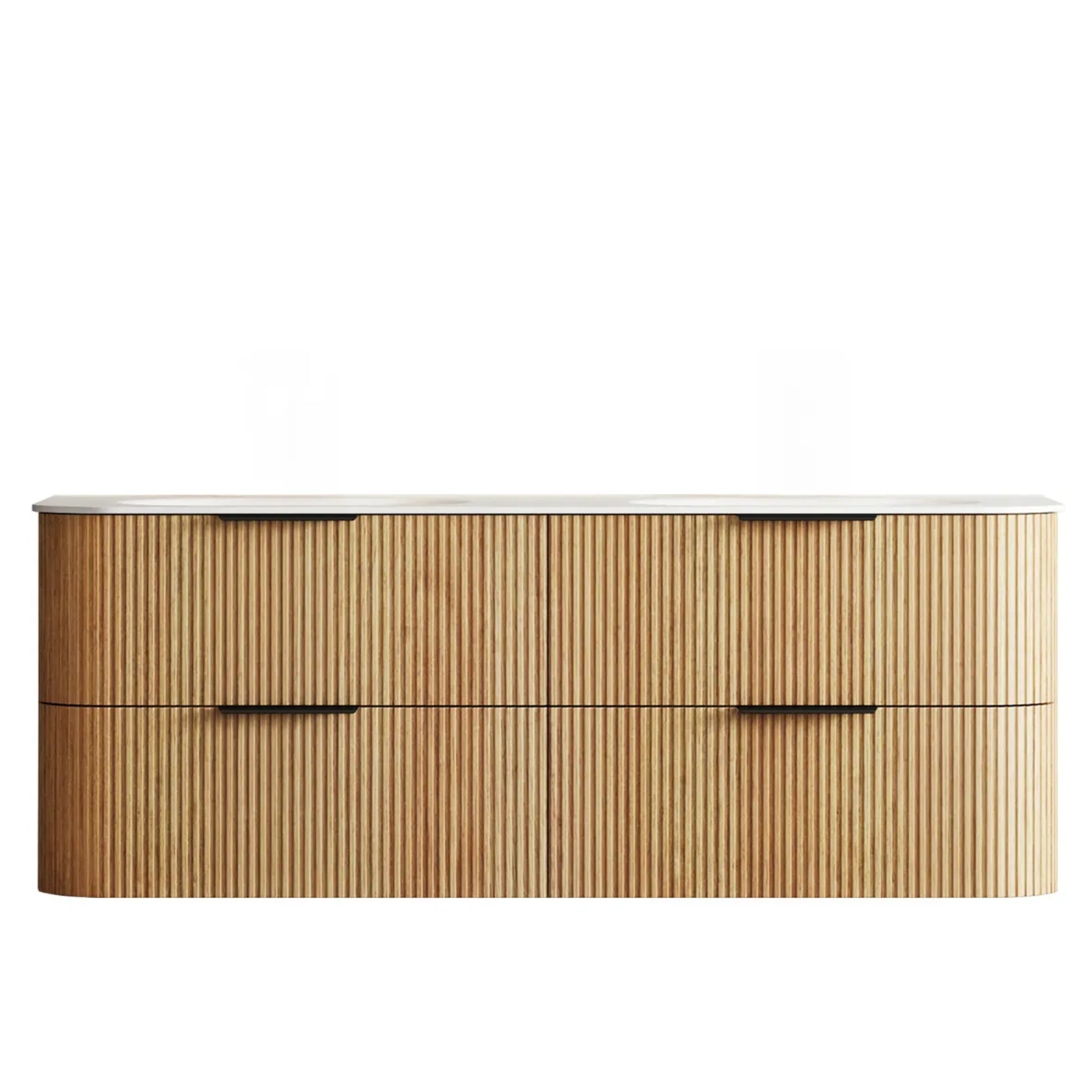 OTTI HAVANA WOODLAND OAK FLUTED 1500MM CURVE DOUBLE BOWL WALL HUNG VANITY