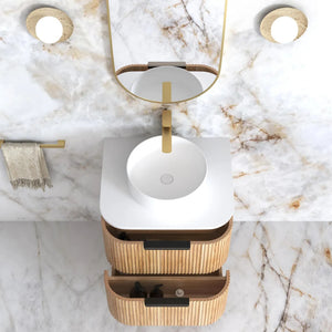 OTTI HAVANA WOODLAND OAK FLUTED 600MM CURVE SINGLE BOWL WALL HUNG VANITY