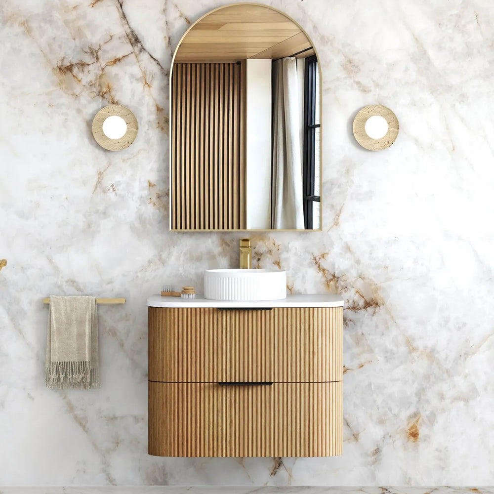 OTTI HAVANA WOODLAND OAK FLUTED 750MM CURVE SINGLE BOWL WALL HUNG VANITY