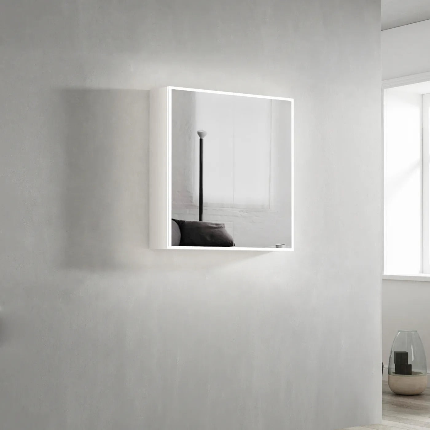 OTTI MOONLIGHT LED MATTE WHITE WALL HUNG SHAVING CABINET 750X650MM