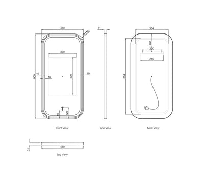 OTTI NEWPORT FRAMED RECTANGULAR LED MIRROR 3 COLOUR LIGHTS MATTE BLACK 450X900MM