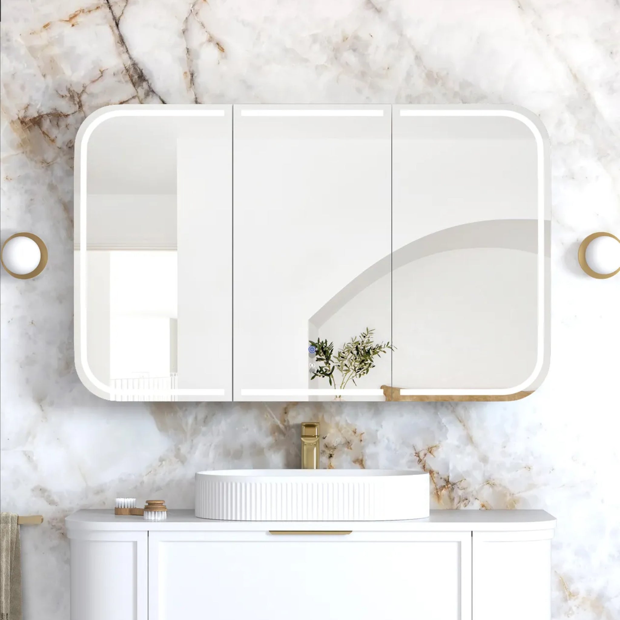 OTTI NEWPORT MATTE WHITE LED SHAVING CABINET WITH POWERPOINT 1200X750MM