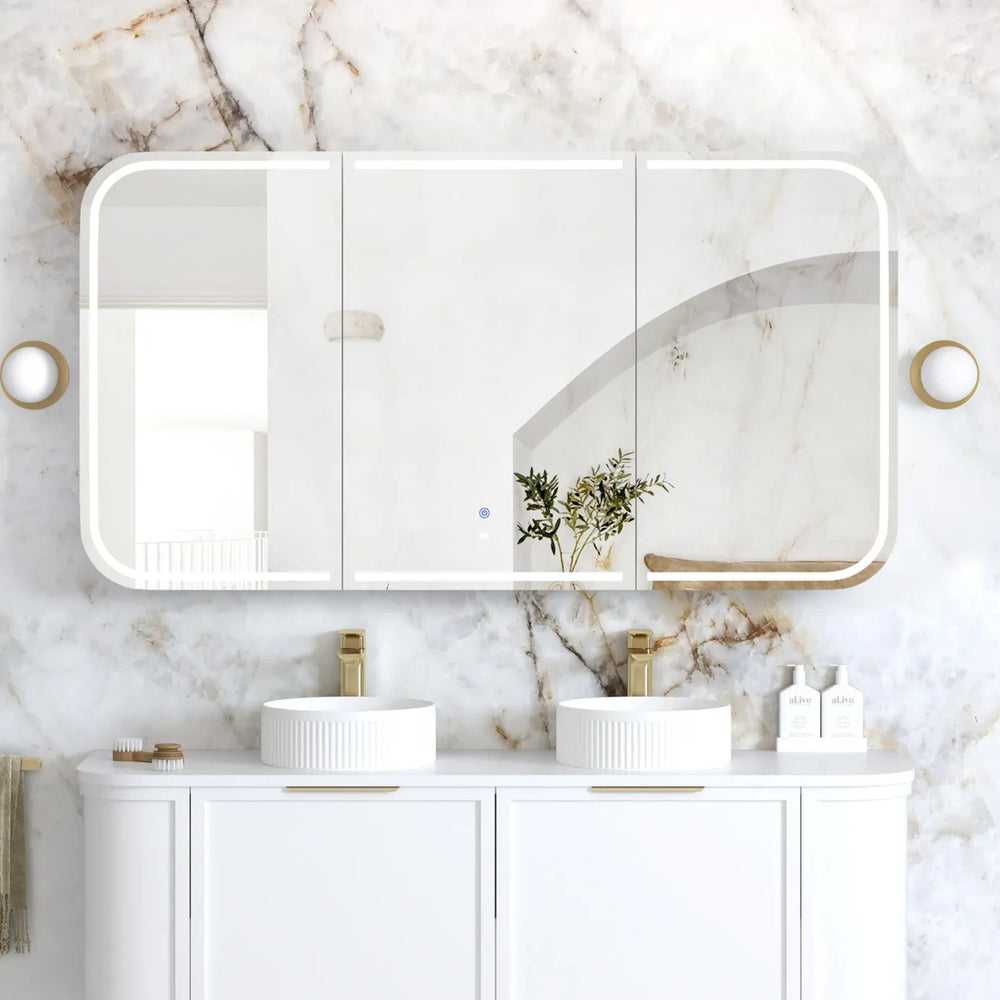 OTTI NEWPORT MATTE WHITE LED SHAVING CABINET WITH POWERPOINT 1500X750MM