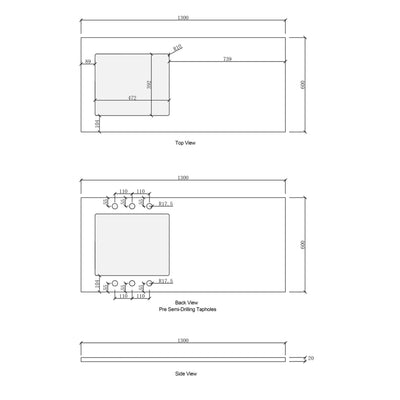 OTTI SOLID SURFACE PURE WHITE 1300MM LAUNDRY STONE TOP