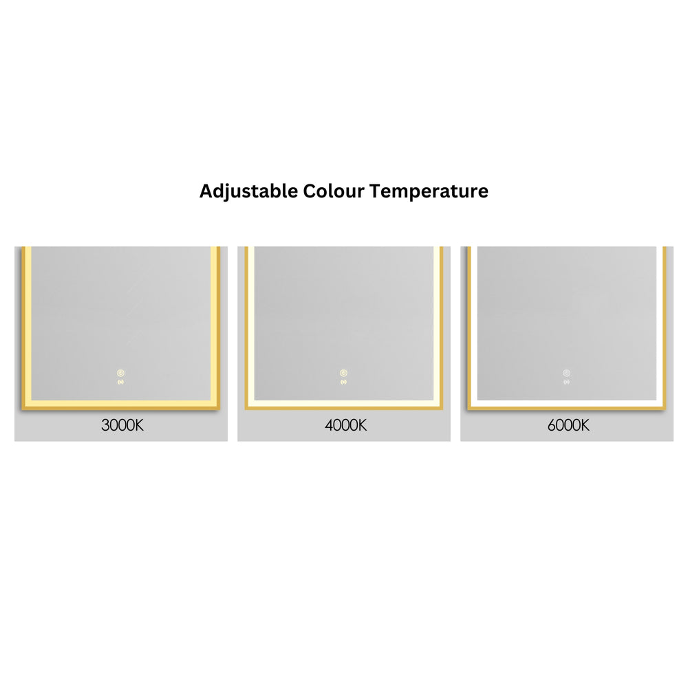 OTTI ARCHIE FRAMED LED MIRROR 3 COLOUR LIGHTS BRUSHED GOLD 600X900MM