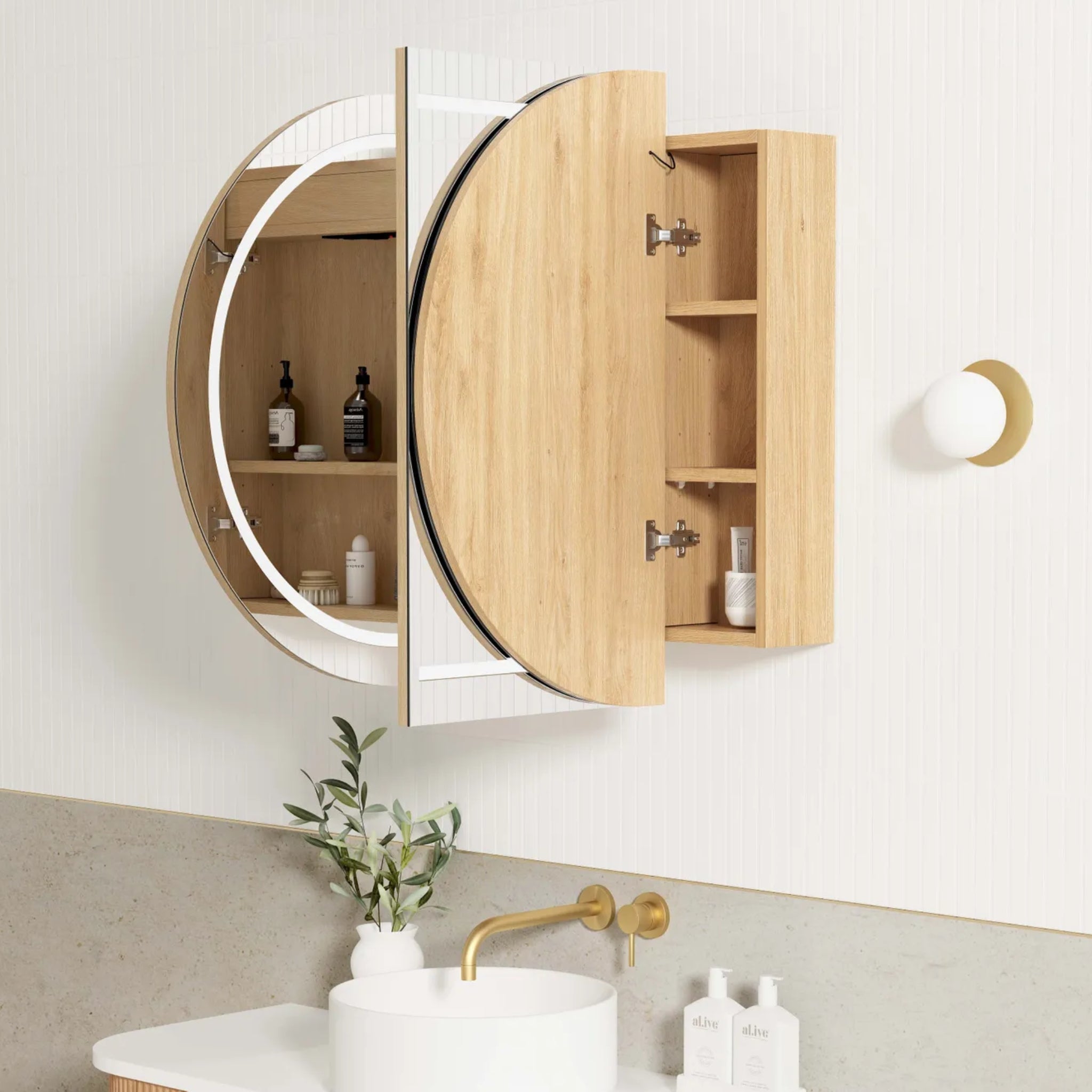 OTTI BONDI NATURAL OAK LED SHAVING CABINET 1200X750MM